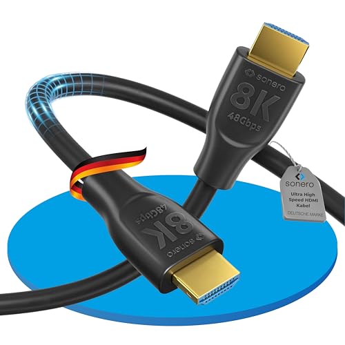 Sonero PHC110-010 8K Ultra High Speed HDMI Kabel mit Ethernet, gegossener Designstecker, vergoldete Anschlüsse (8K UltraHD, 4K 3D mit 50Hz/60Hz, 48Gbps Full Bandwith, Dynamic HDR), 1,0m