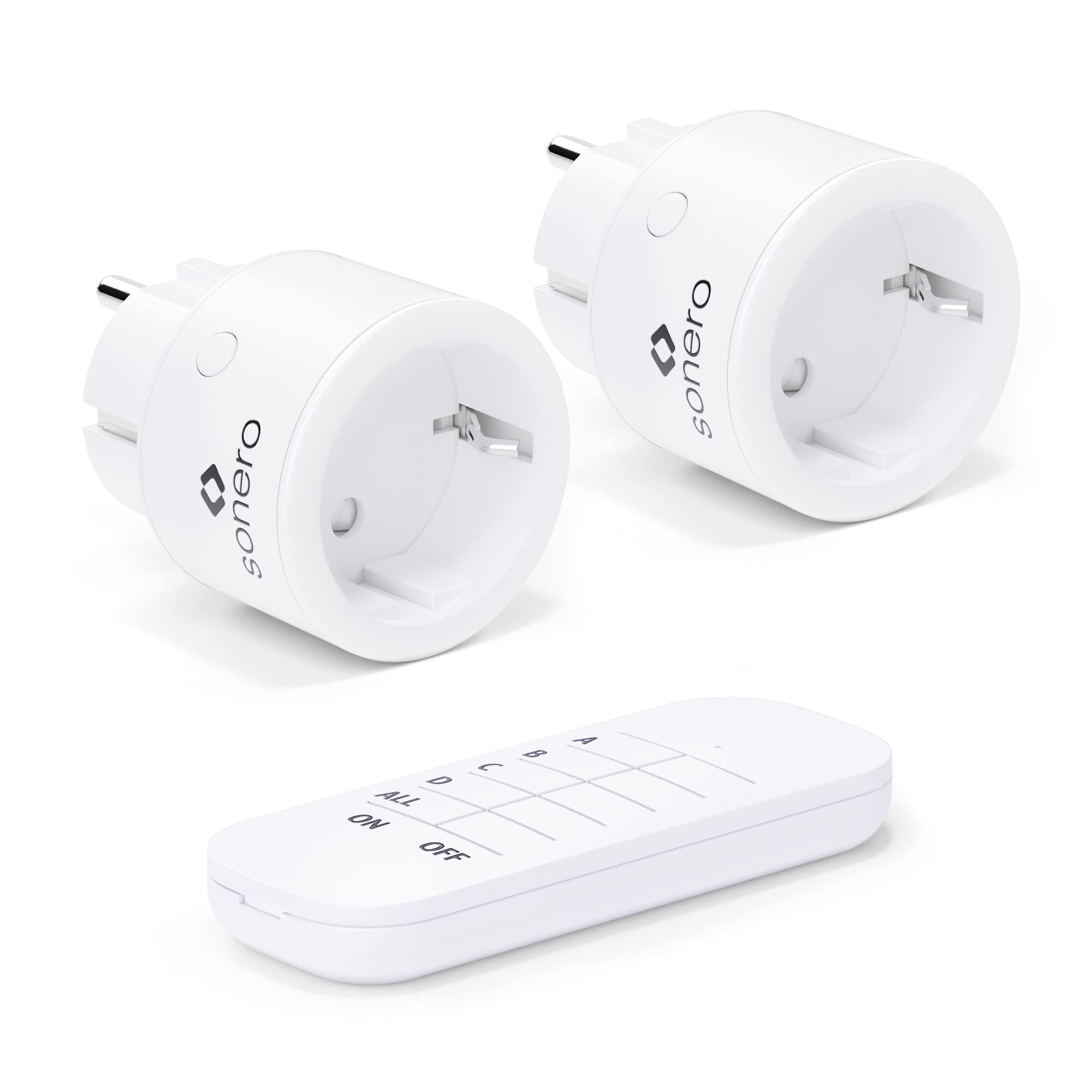 sonero Funk-Steckdosen Set 2300 Watt | 1x Fernbedienung, 2x Steckdose für den Innenbereich, 30m Reichweite, kompaktes Design, weiß