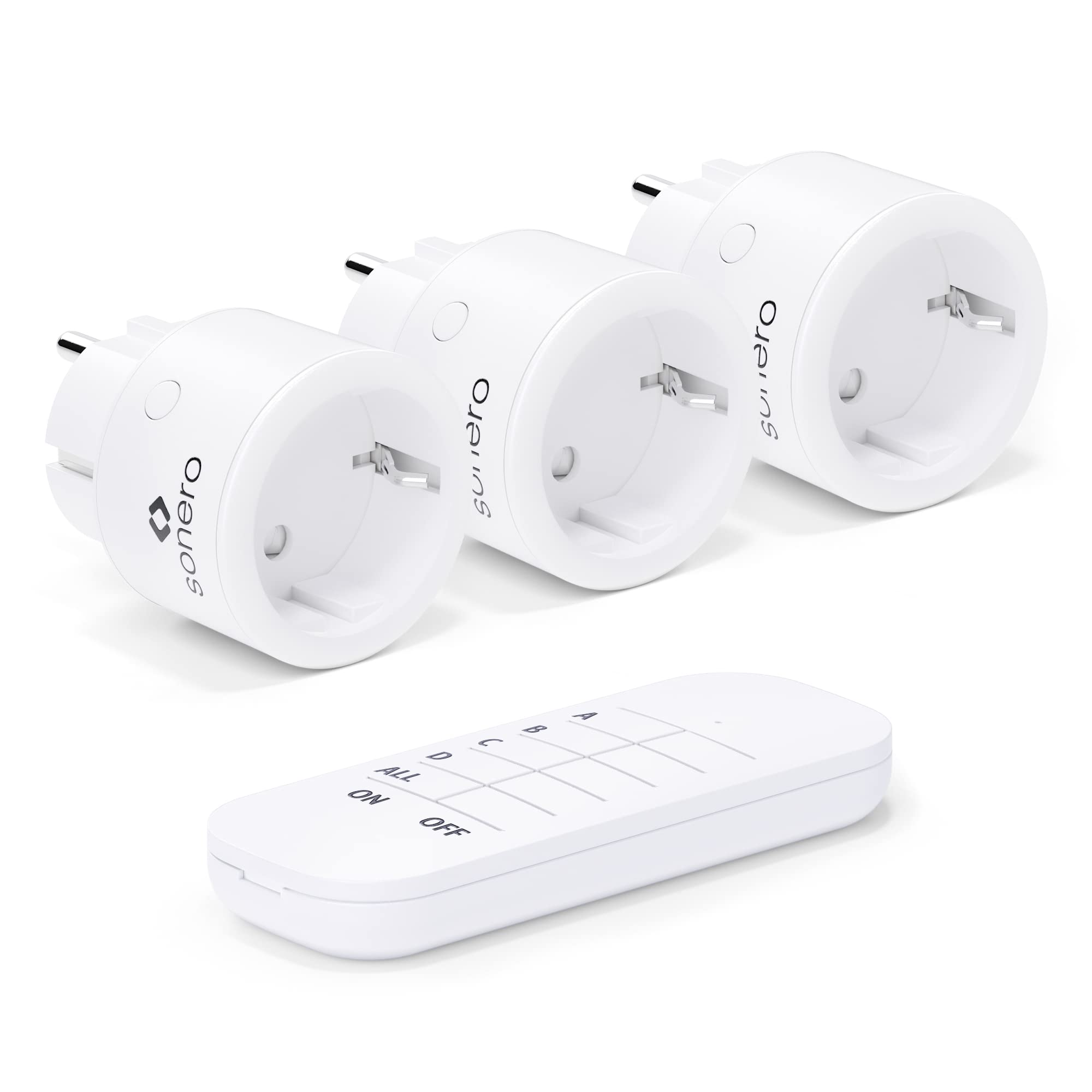 Sonero Funk-Steckdosen Set 2300 Watt | 1x Fernbedienung, 3x Steckdose für den Innenbereich, 30m Reichweite, kompaktes Design, weiß, S-RCS103, 3er Set
