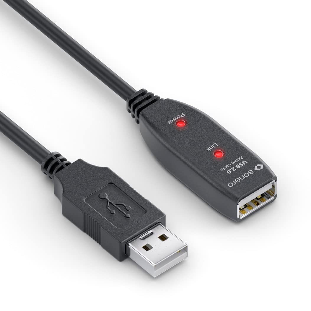 Sonero® USB 2.0 Kabel, aktives Verlängerungskabel mit Signalverstärker, Datenkabel, USB-A Stecker auf USB-A Buchse, 480 Mbit/s, 5.00m, schwarz