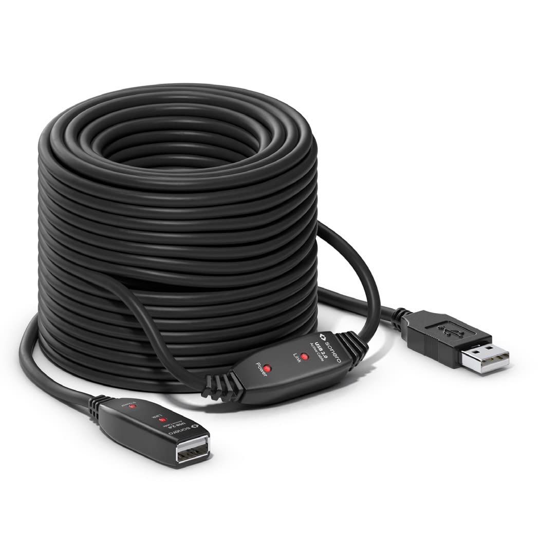 Sonero® USB 2.0 Kabel, aktives Verlängerungskabel mit Signalverstärker, Datenkabel, USB-A Stecker auf USB-A Buchse, 480 Mbit/s, 20.0m, schwarz
