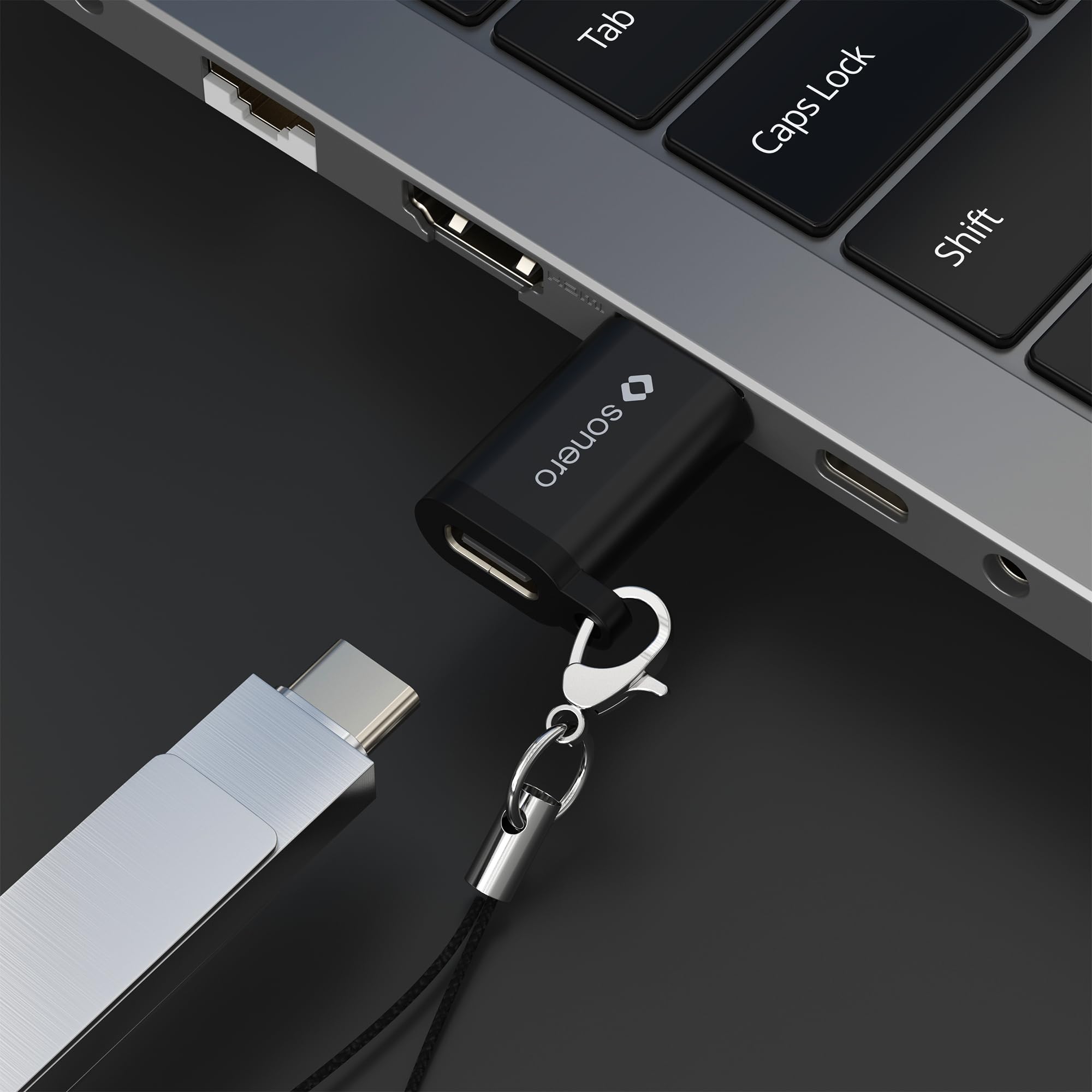 Sonero USB A auf USB C Adapter, schnelles Laden 3A 15W, 480 Mbps Datenübertragung, OTG, kompatibel mit iPhone, Samsung Galaxy, Watch, Google Pixel UVM., Aluminium/schwarz