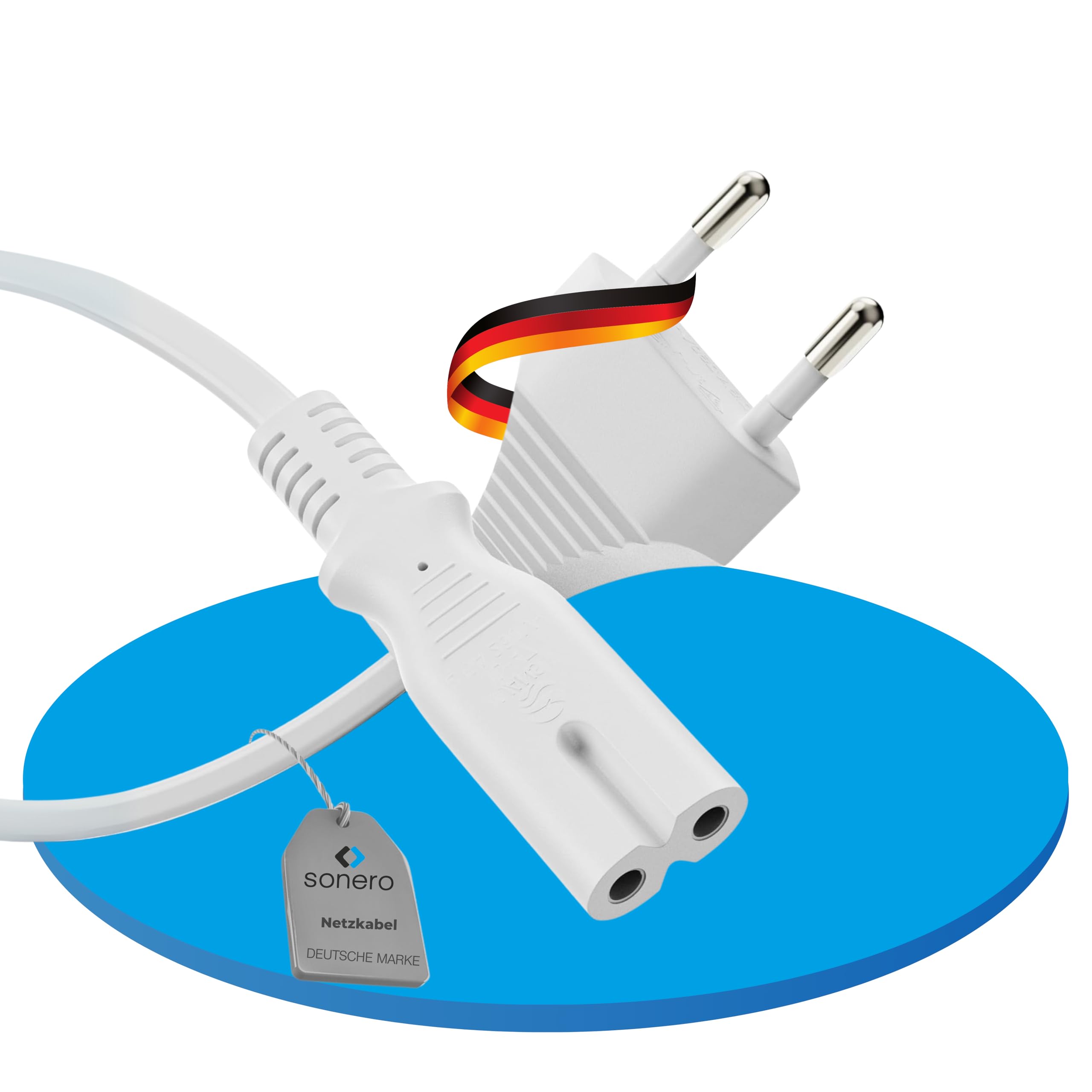 sonero Stromkabel Netzkabel 2 Polig, 2,0m, Eurostecker Typ C Netzstecker auf IEC Buchse C7 Euro 8 Stecker, Netzteil Strom Kabel für TV, PS5, PS4, PS3, Haushaltsgeräte, Weiß