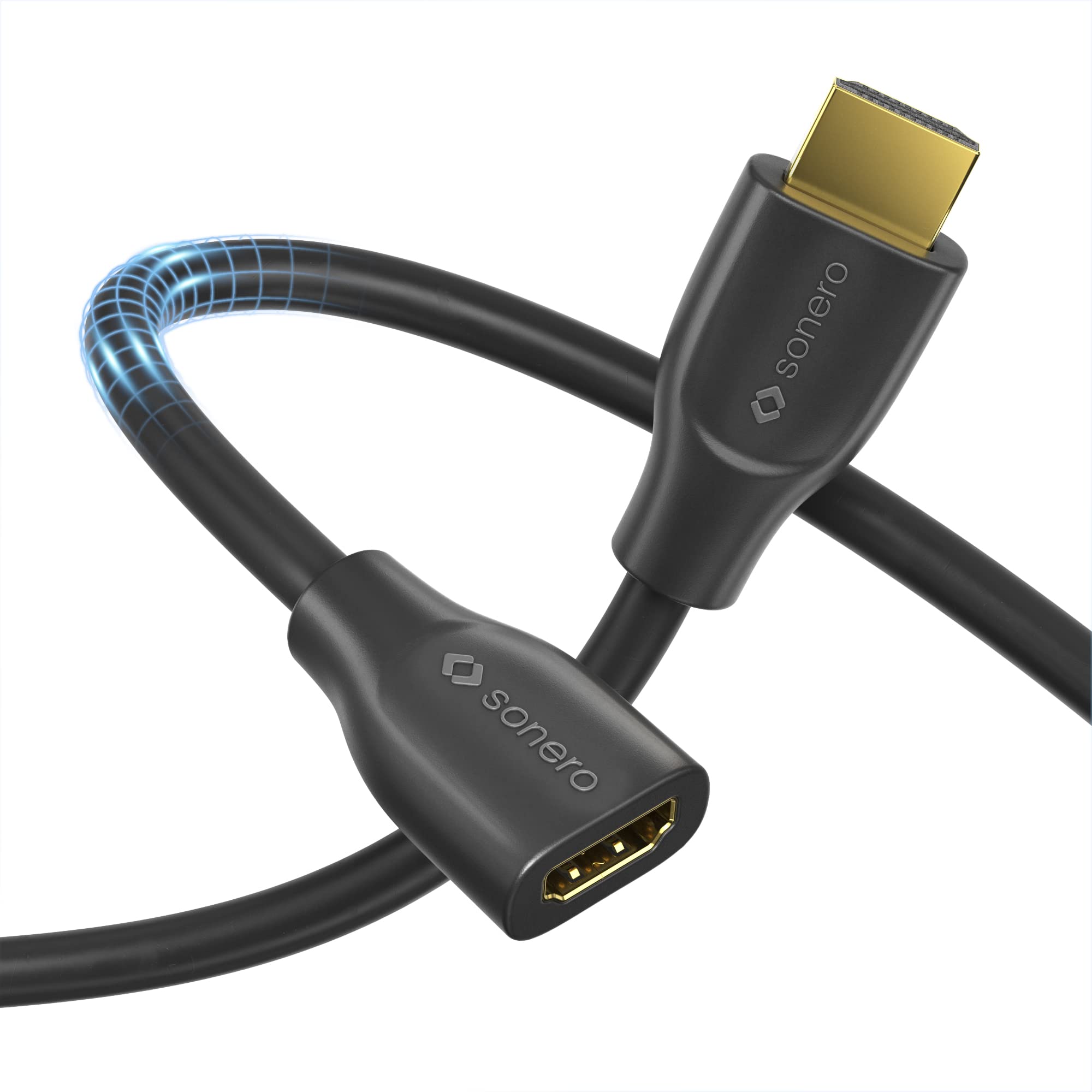 Sonero® 4K HDMI Verlängerungskabel, Premium High Speed, 4K 60Hz, HDMI Stecker auf HDMI Buchse, vergoldete Kontakte, zweifache Abschirmung, PVC-Mantel, 0,50m, Schwarz