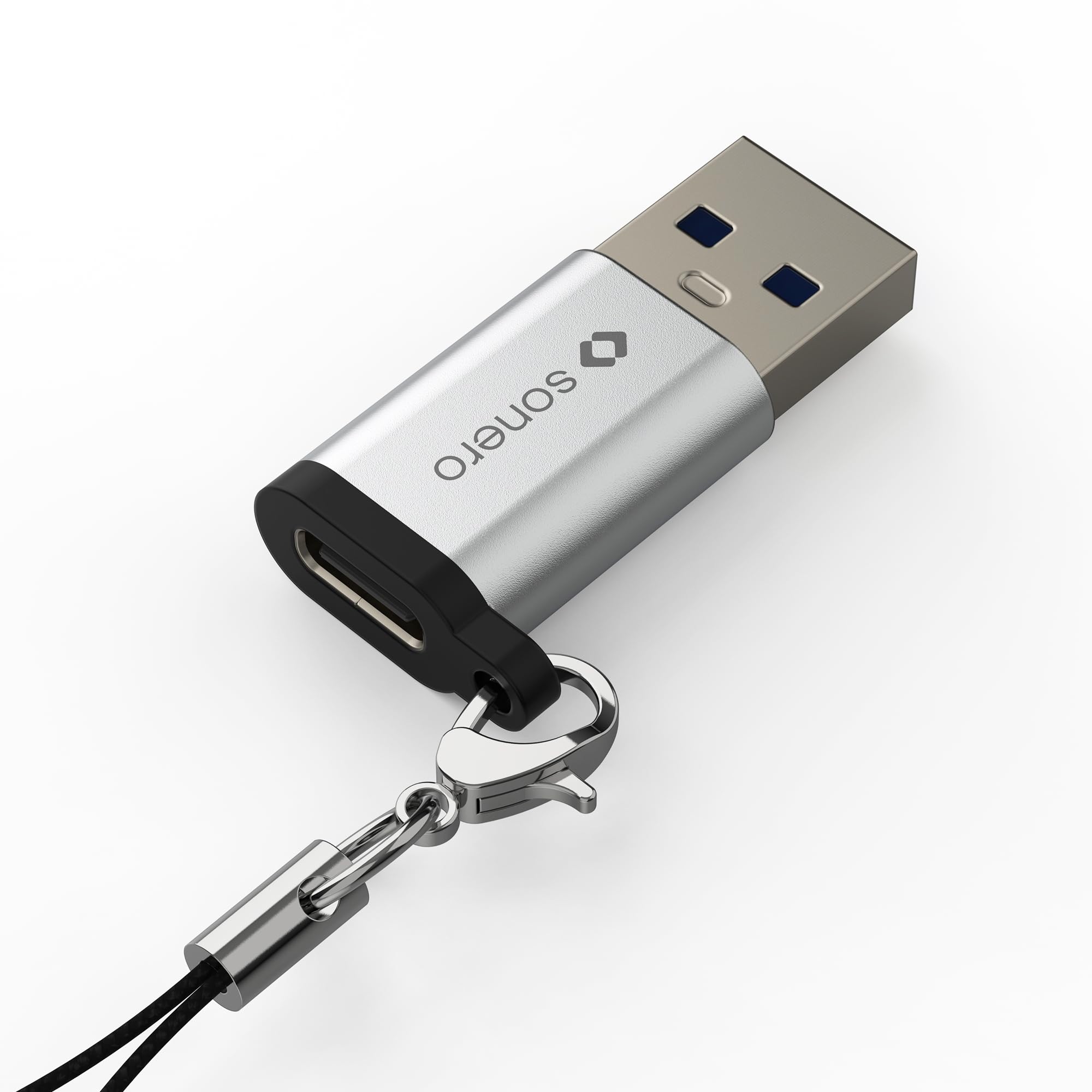 Sonero USB A auf USB C Adapter, schnelles Laden 3A 15W, 480 Mbps Datenübertragung, OTG, kompatibel mit iPhone, Samsung Galaxy, Watch, Google Pixel UVM., Aluminium/Silber