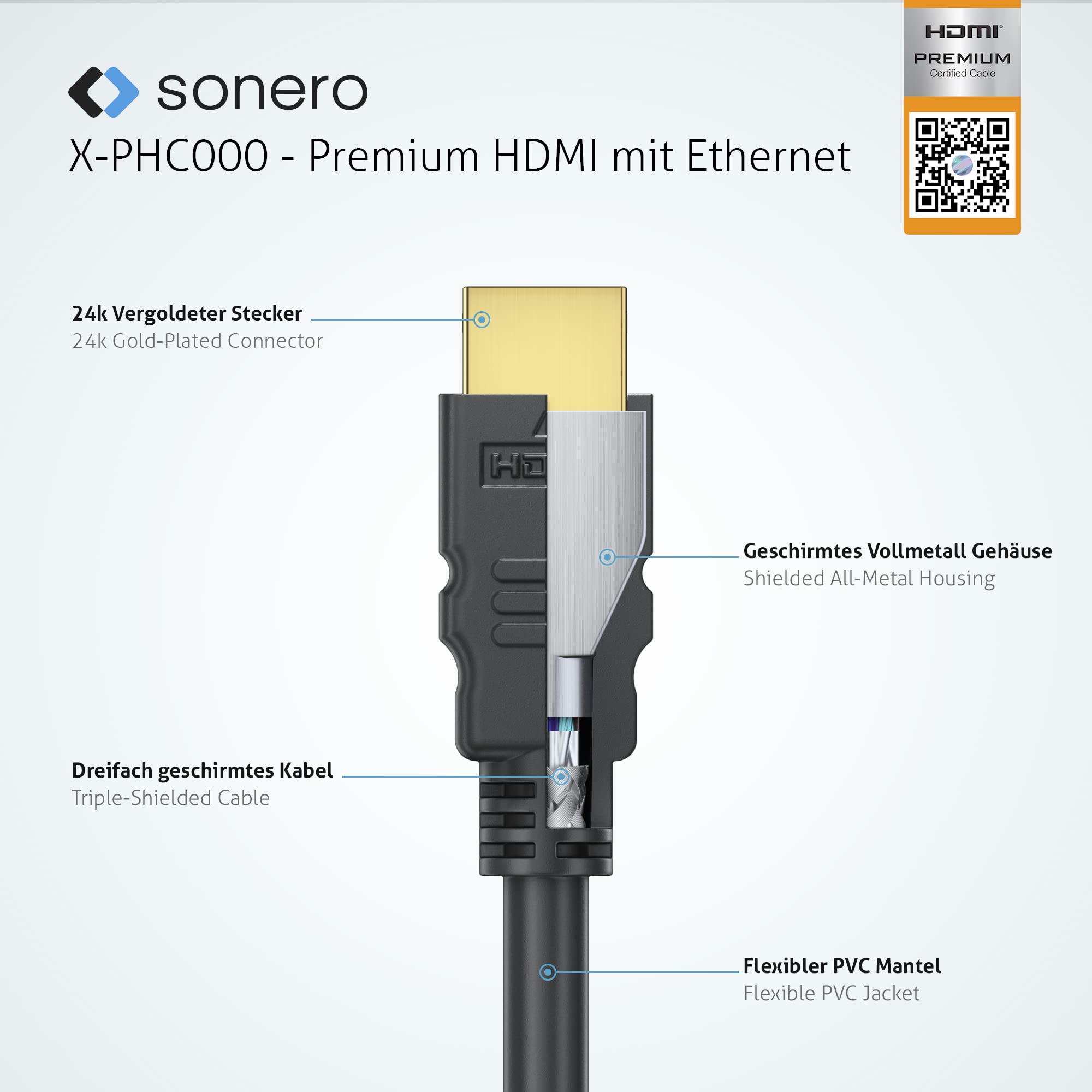 Sonero Premium High Speed HDMI Kabel mit Ethernet - 5,00m