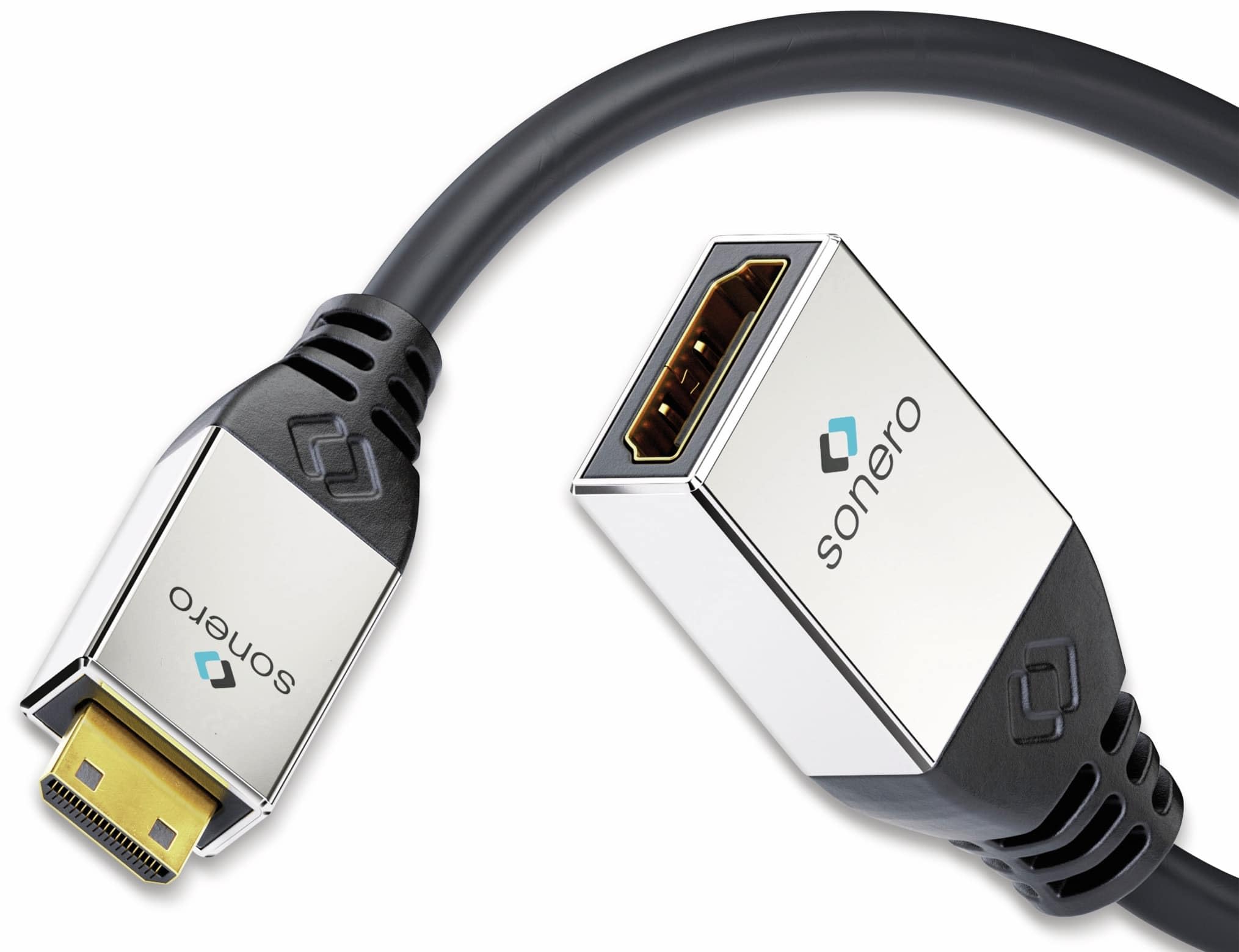 Sonero® Premium Mini HDMI High Speed Adapter mit Ethernet 0,25m UltraHD / 4K / 60Hz, 18Gbps, Schwarz