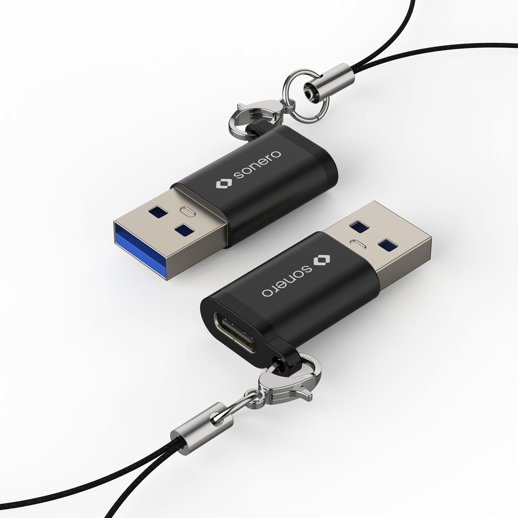 Sonero USB A auf USB C Adapter, schnelles Laden 3A 15W, 480 Mbps Datenübertragung, OTG, kompatibel mit iPhone, Samsung Galaxy, Watch, Google Pixel UVM., Aluminium/schwarz