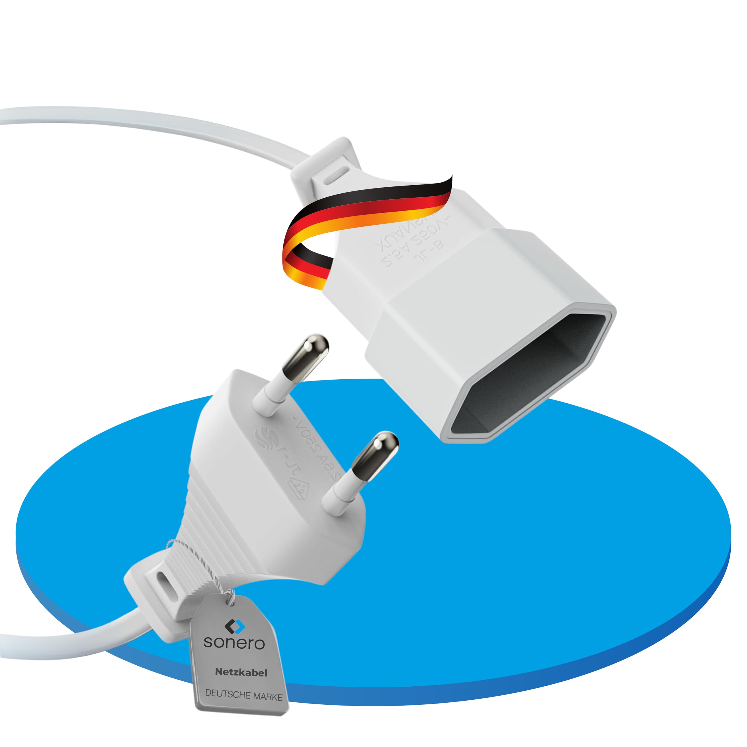 sonero Stromkabel Netzkabel Verlängerungskabel, 5,0m, Eurostecker Flachstecker Typ C Netzstecker auf Euro Buchse, Strom Verlängerung Netzkabel für TV, Spielekonsole, Haushaltsgeräte, Weiß