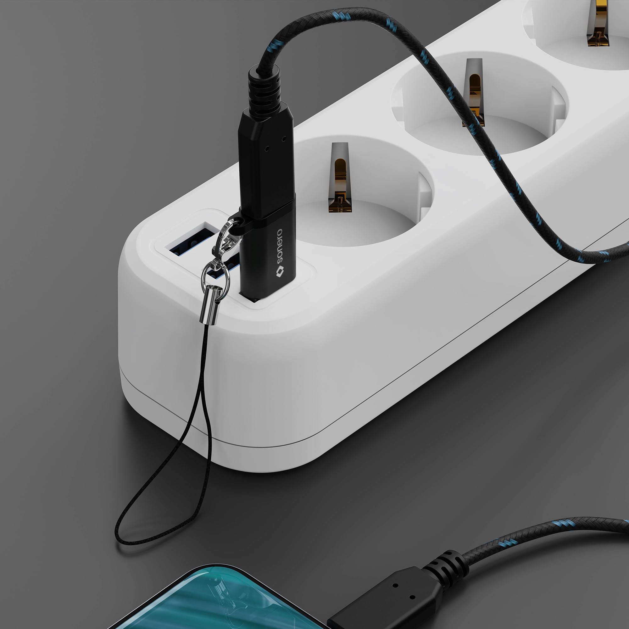 Sonero USB A auf USB C Adapter, schnelles Laden 3A 15W, 480 Mbps Datenübertragung, OTG, kompatibel mit iPhone, Samsung Galaxy, Watch, Google Pixel UVM., Aluminium/schwarz