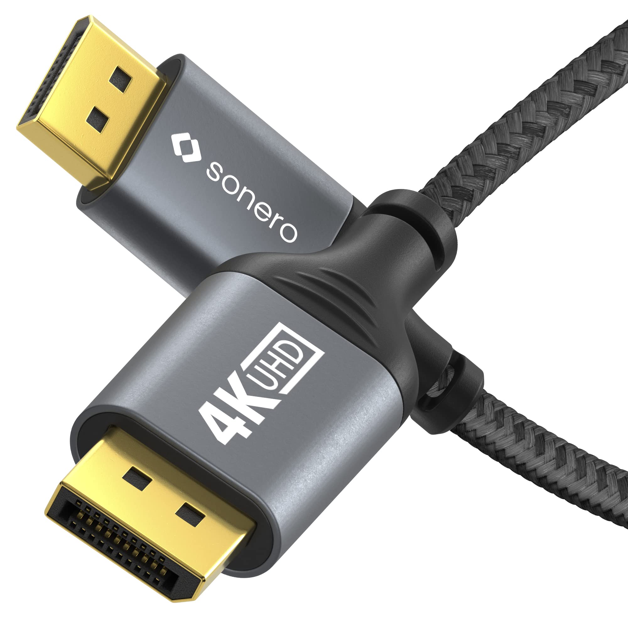 Sonero® 4K DisplayPort-Kabel 1.2, DisplayPort Stecker auf DisplayPort Stecker, 4K 60Hz, 2K 144Hz, Baumwollmantel, grau/schwarz, 3,00 Meter
