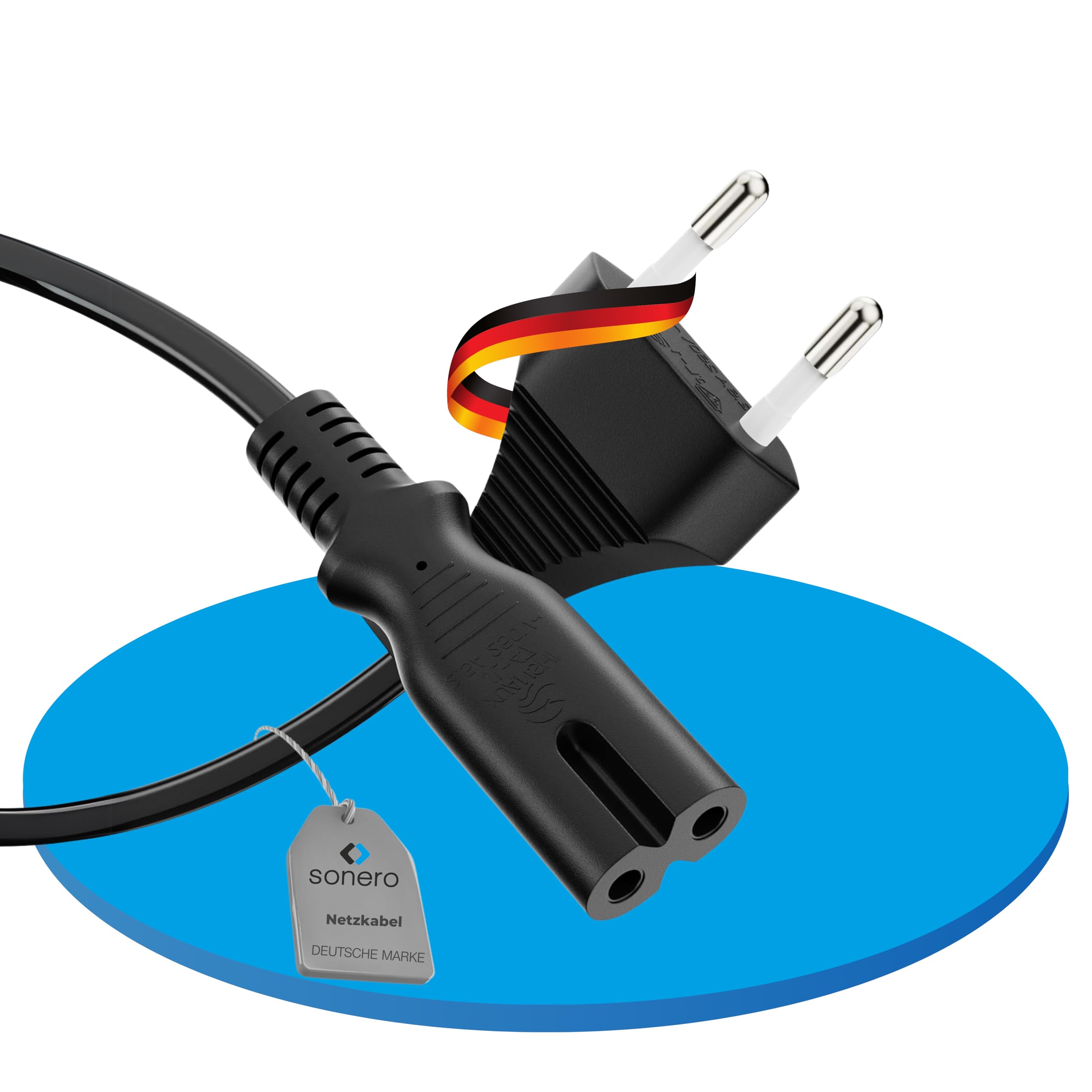 sonero Stromkabel Netzkabel 2 Polig, 3,0m, Eurostecker Typ C Netzstecker auf IEC Buchse C7 Euro 8 Stecker, Netzteil Strom Kabel für TV, PS5, PS4, PS3, Haushaltsgeräte, Schwarz