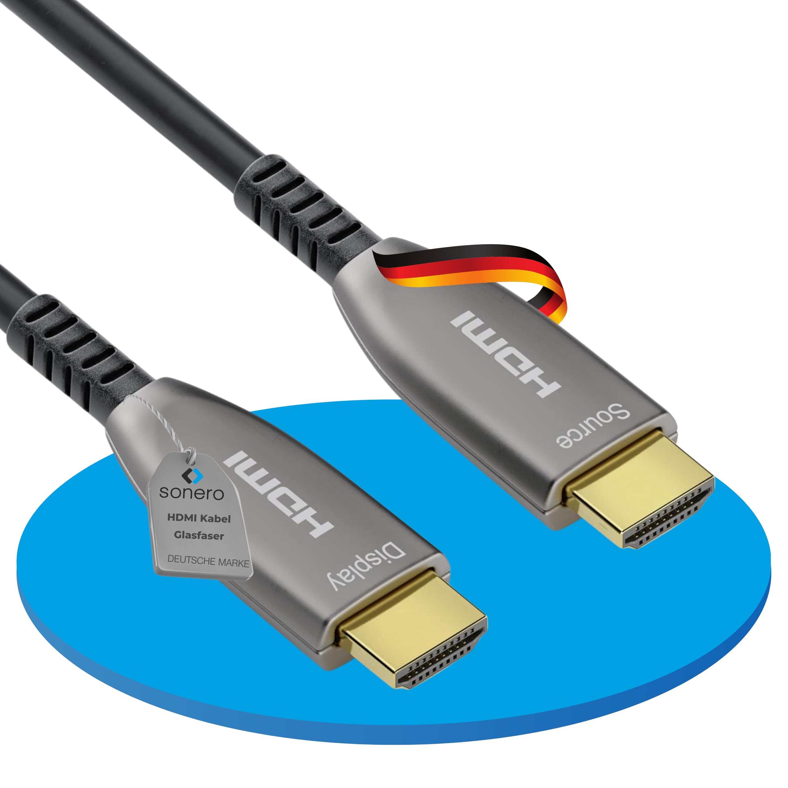 Sonero 30m HDMI Kabel 2.0b, Glasfaser Hybrid, UHD 2160P, 4K60Hz, 4:4:4, HDR, 18Gbps, schwarz