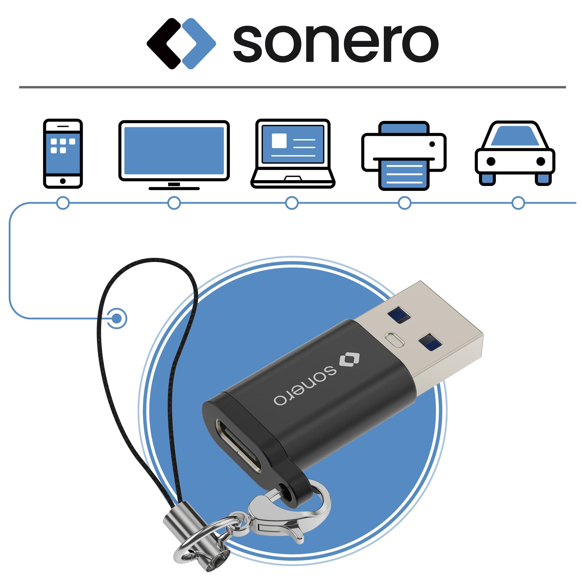 Sonero USB A auf USB C Adapter, schnelles Laden 3A 15W, 480 Mbps Datenübertragung, OTG, kompatibel mit iPhone, Samsung Galaxy, Watch, Google Pixel UVM., Aluminium/schwarz