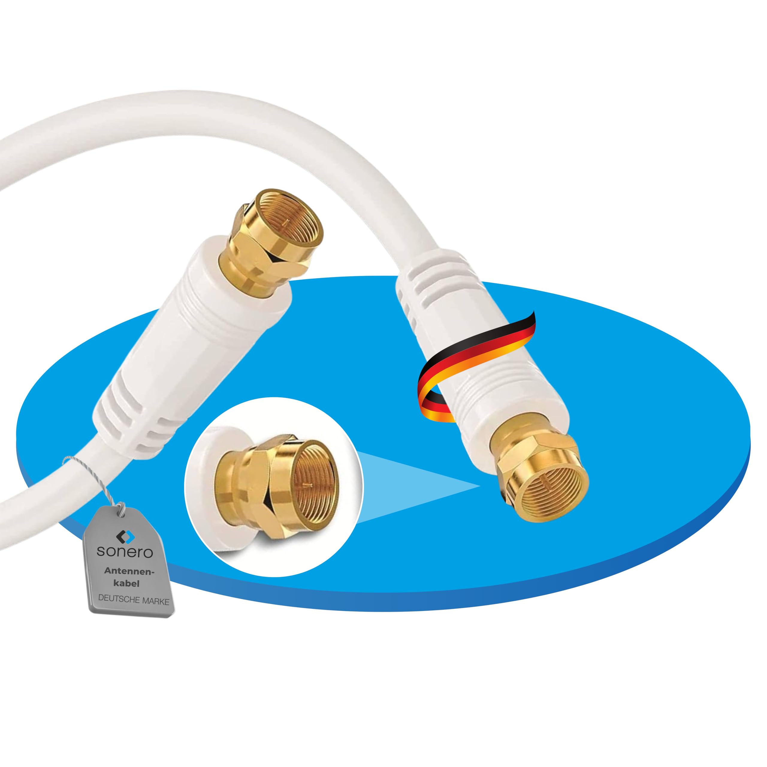 sonero Antennenkabel SAT Kabel Koaxialkabel Satelitenkabel TV 1,0m 4fach geschirmt, für HDTV, Receiver, Internet, Satelit, DAB, Radio, weiß