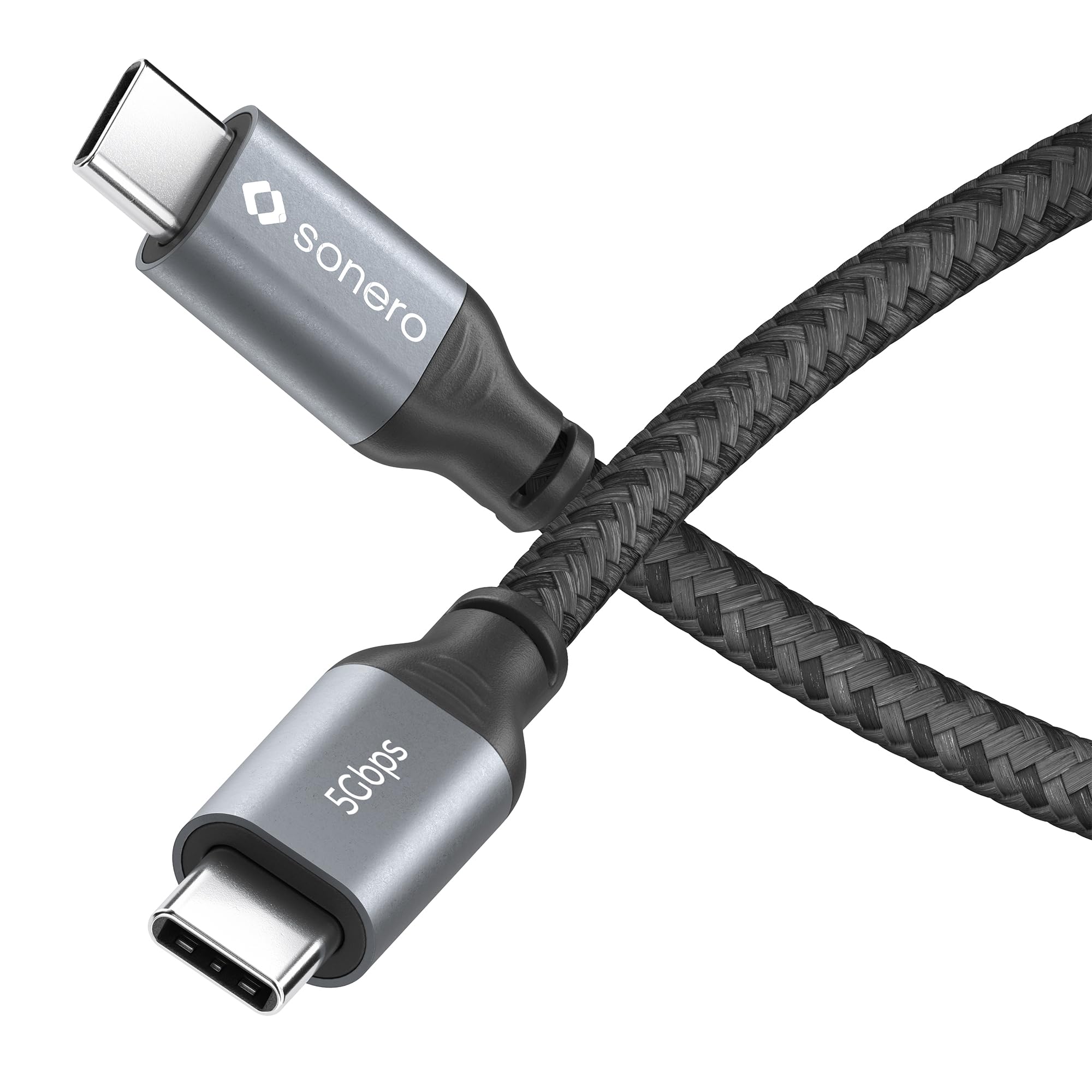 Sonero® USB-C auf USB-C Kabel, 4K 60Hz Bildübertragung, USB 3.2 Gen 1, DP Alt Mode, 5 GB/s Datenübertragung, 3A/20V/60W, grau/schwarz, 1,00 m