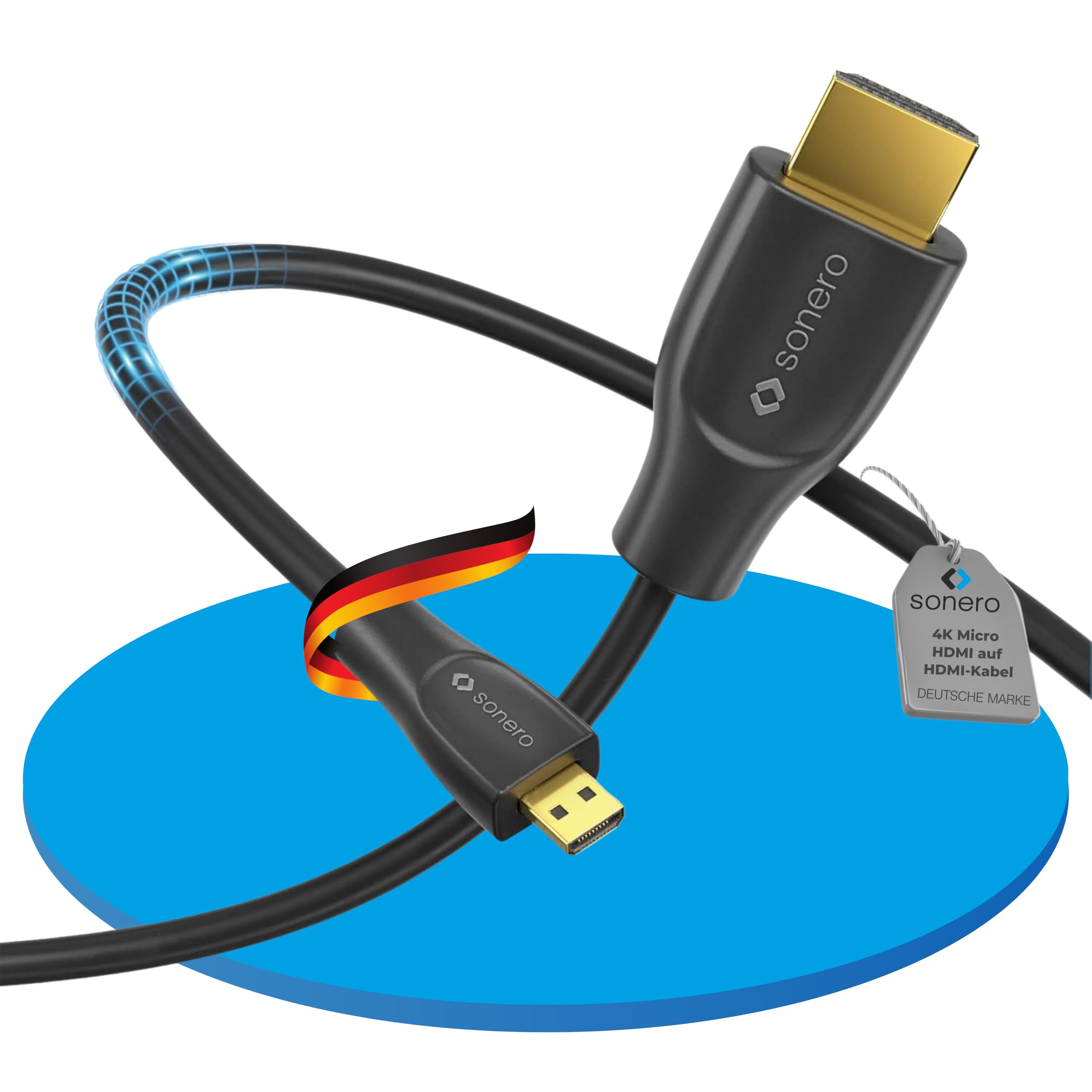 Sonero® 4K Micro HDMI auf HDMI-Kabel, Premium High Speed, 4K 60Hz, Micro HDMI Stecker auf HDMI Stecker, vergoldete Kontakte, zweifache Abschirmung, PVC-Mantel, 2,00m
