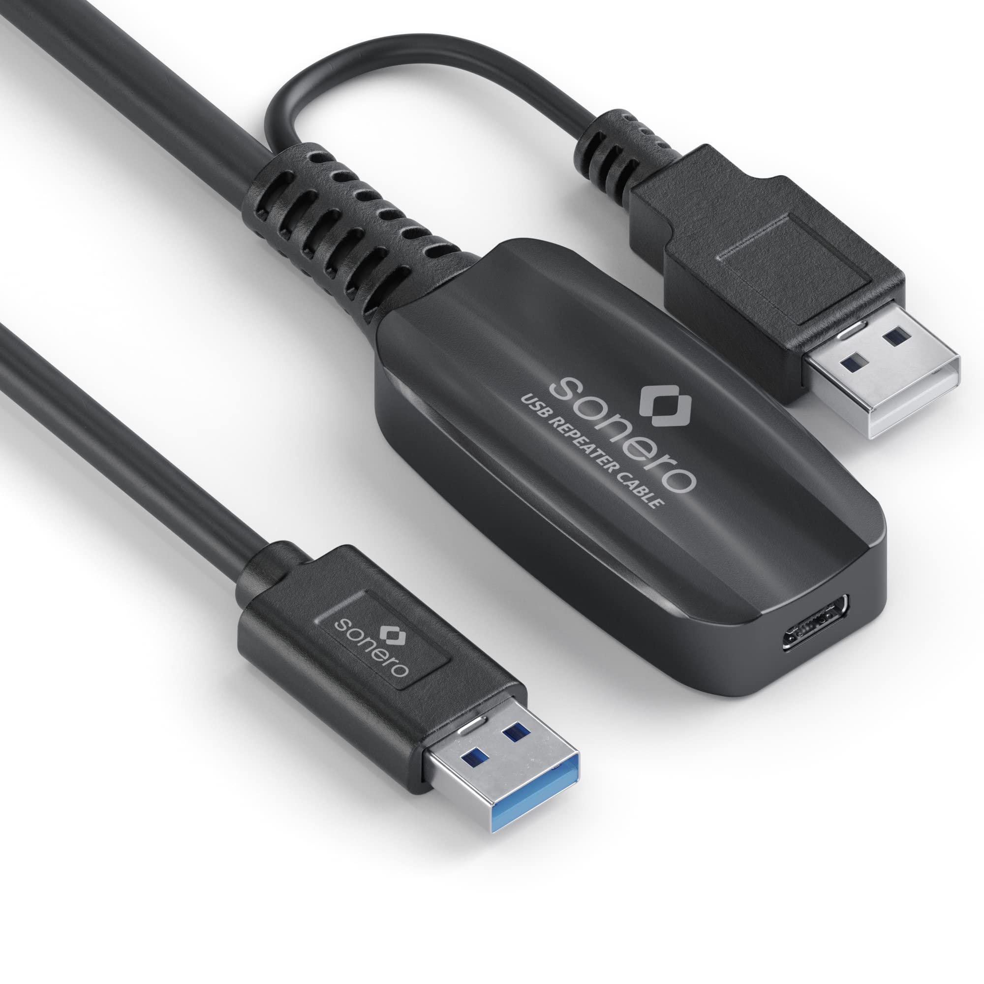 "Sonero USB 3.2 Aktive Verlängerung - 10,00m - Schwarz - USB-A auf USB-C - 5GB/s - Drucker, Webcams, VR-Geräte, Festplatten, Maus, Gamepad, Konsolen"