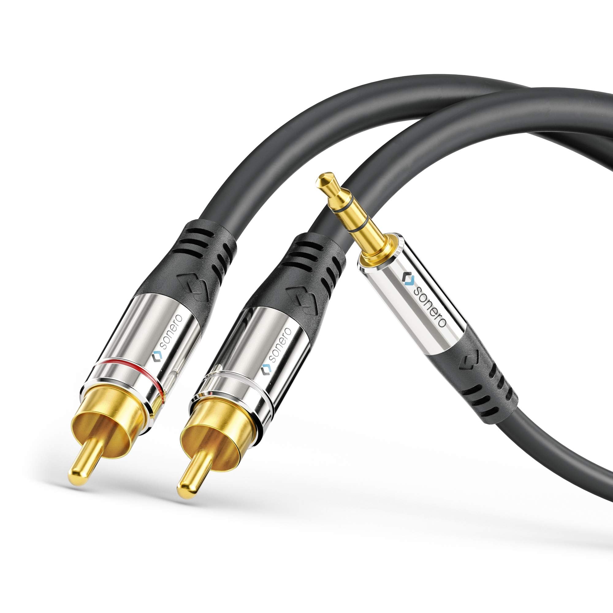 Sonero Premium Audio Adapterkabel, 3,00m, 3.5mm Klinke auf 2x Cinch Stecker, vergoldete Kontakte, schwarz