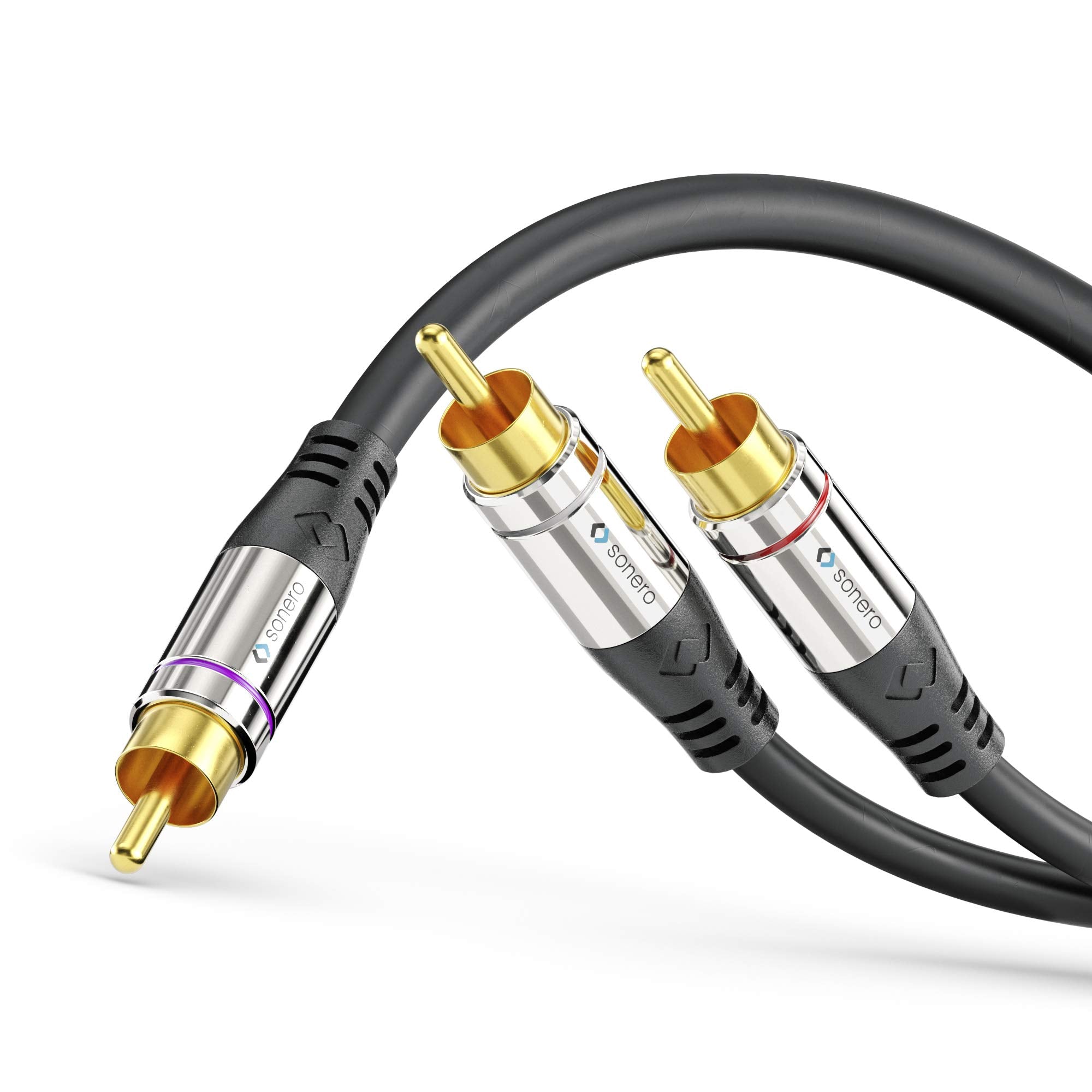 Sonero Premium Cinch Audiokabel, 1x Cinch Stecker auf 2x Cinch Stecker 5,00m, vergoldete Kontakte, schwarz