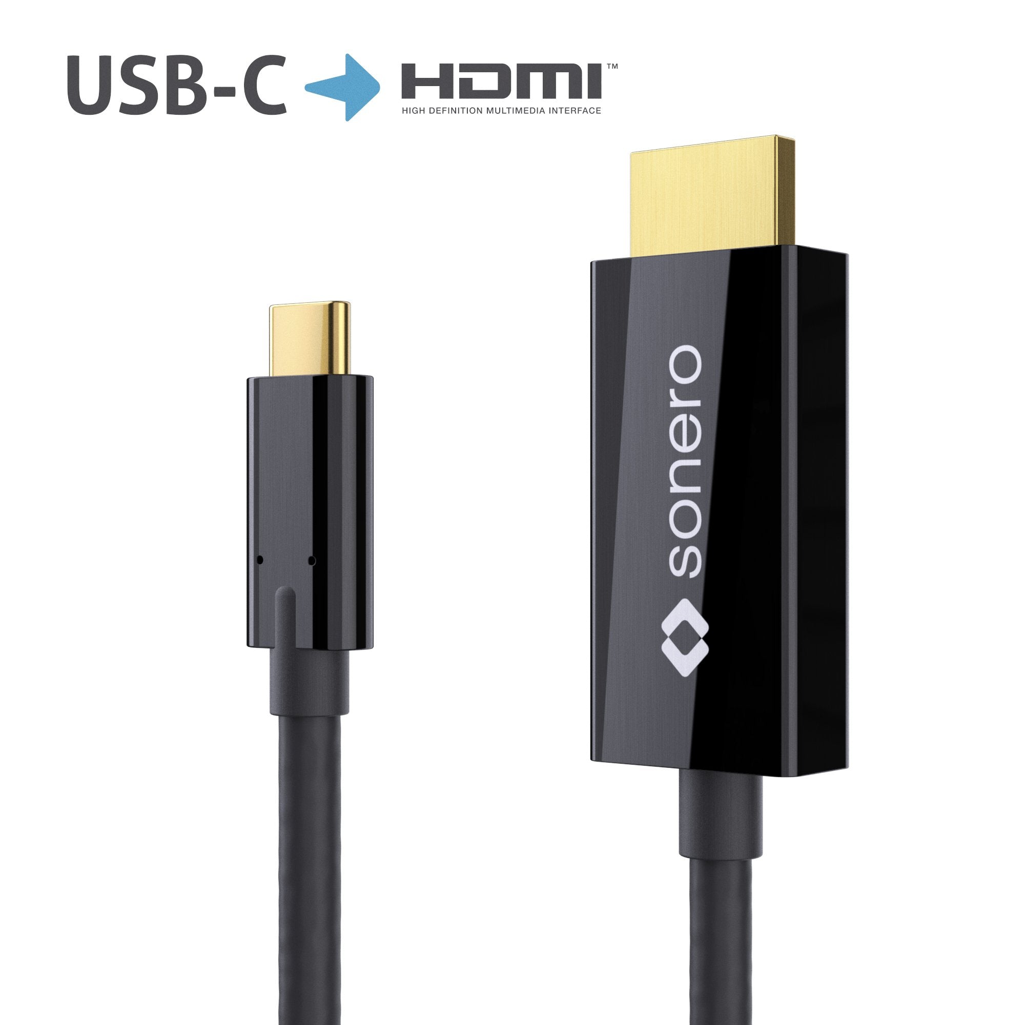 Sonero UCC020-020 USB-C auf DisplayPort Kabel, 4K@60Hz mit 18Gbps, USB 3.1, Alt Mode, Thunderbolt 3 kompatibel für MacBook Pro, Samsung S8, Dell XPS 15 und andere USB-C Computer, 2,0m schwarz