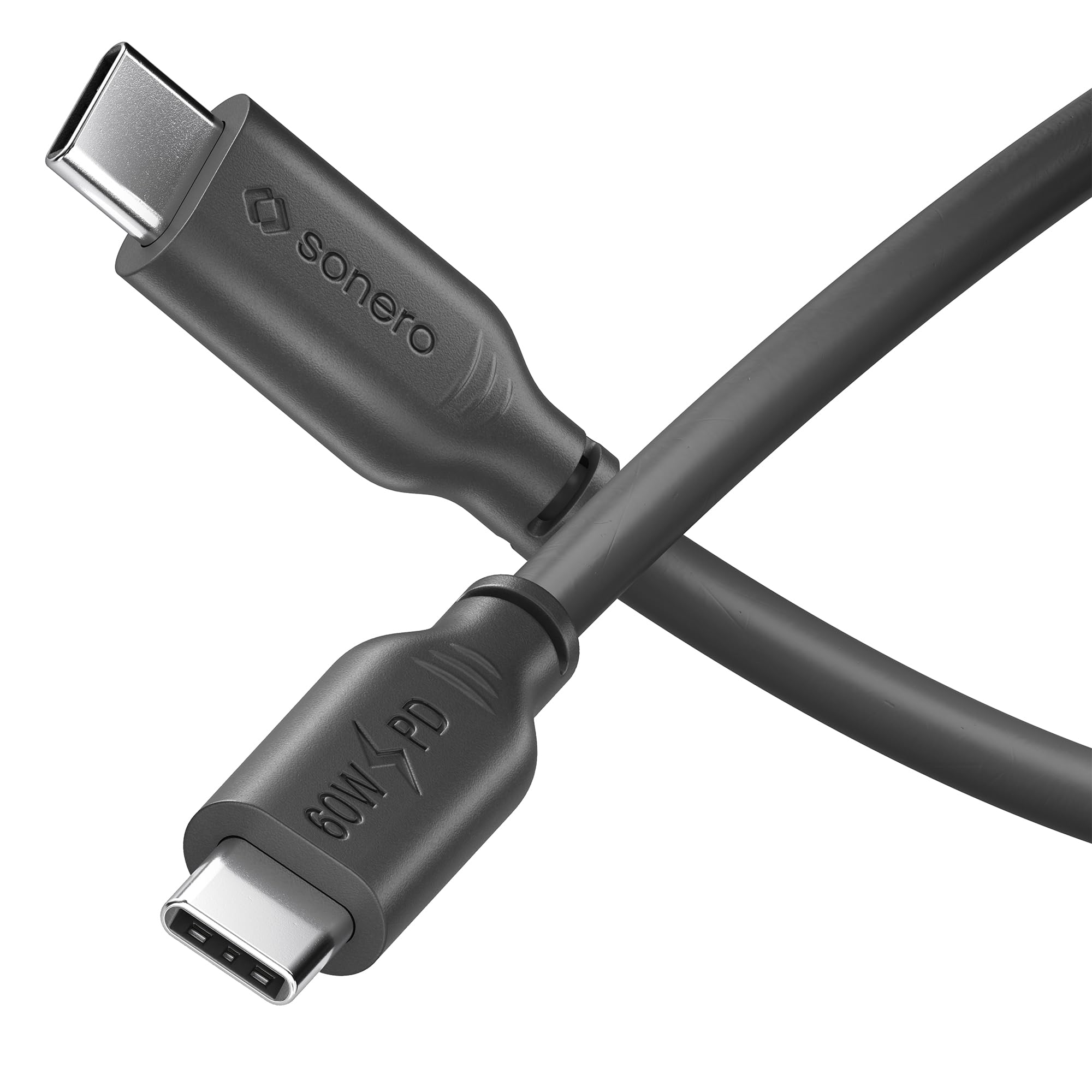 Sonero® USB-C auf USB-C Ladekabel, Handy-Ladekabel, Schnellladekabel USB C, USB Kabel Typ C, USB 2.0, 60W PD, schwarz, 0,50m