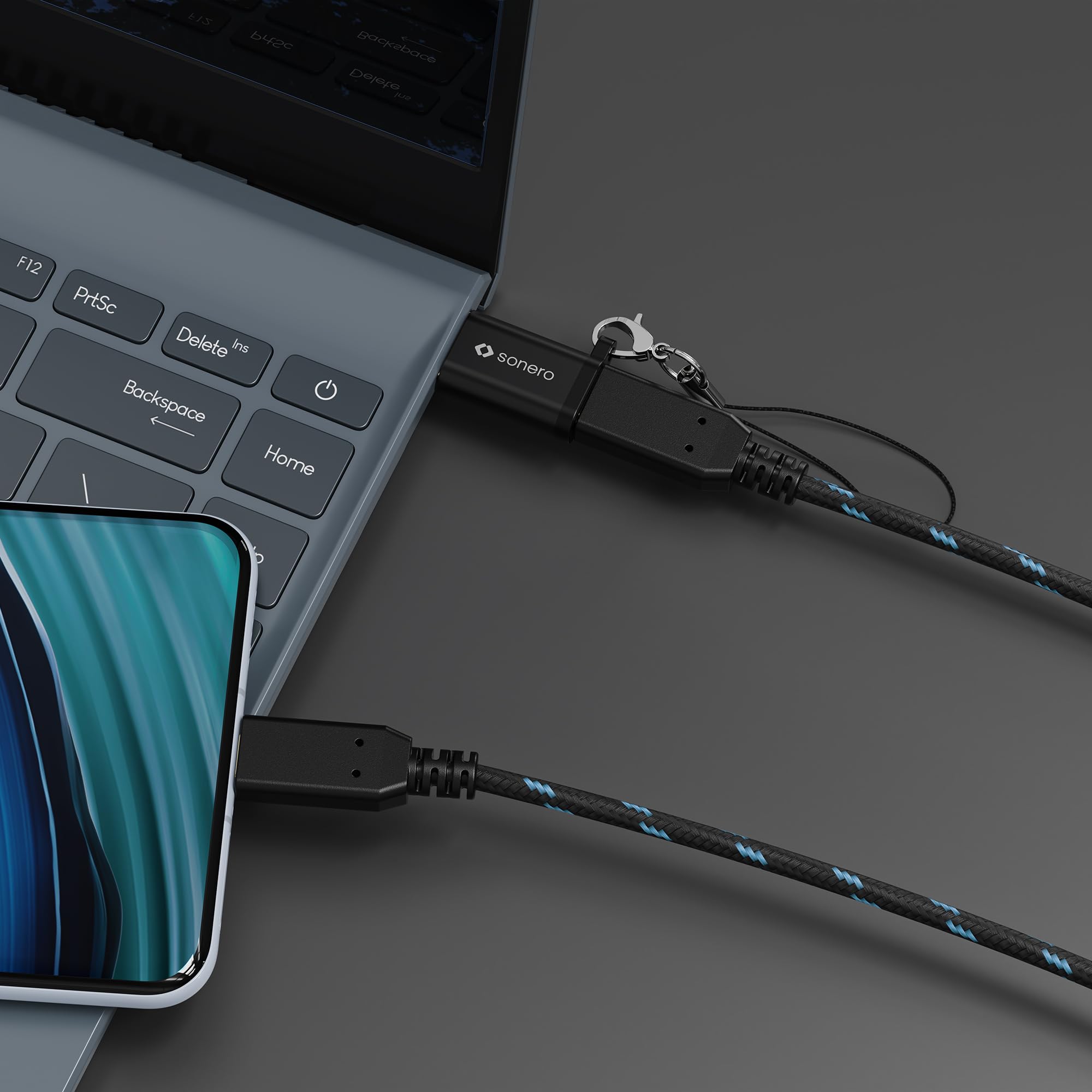 Sonero USB A auf USB C Adapter, schnelles Laden 3A 15W, 480 Mbps Datenübertragung, OTG, kompatibel mit iPhone, Samsung Galaxy, Watch, Google Pixel UVM., Aluminium/schwarz