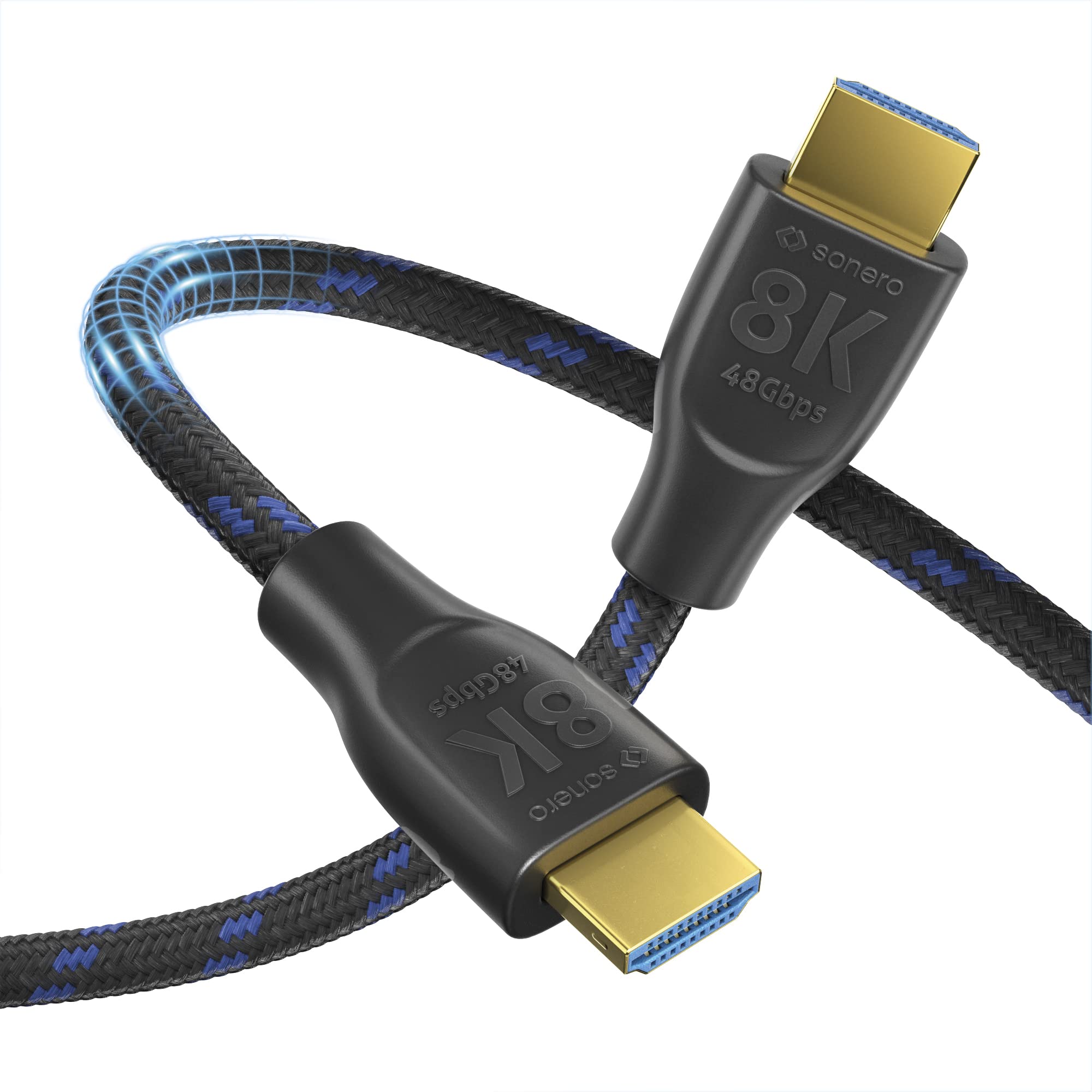 Sonero PHC111-020 8K Ultra High Speed HDMI Kabel mit Ethernet, Nylongeflecht, vergoldete Anschlüsse (8K UltraHD, 4K 3D mit 50Hz/60Hz, 48Gbps Full Bandwith, Dynamic HDR), 2,0m