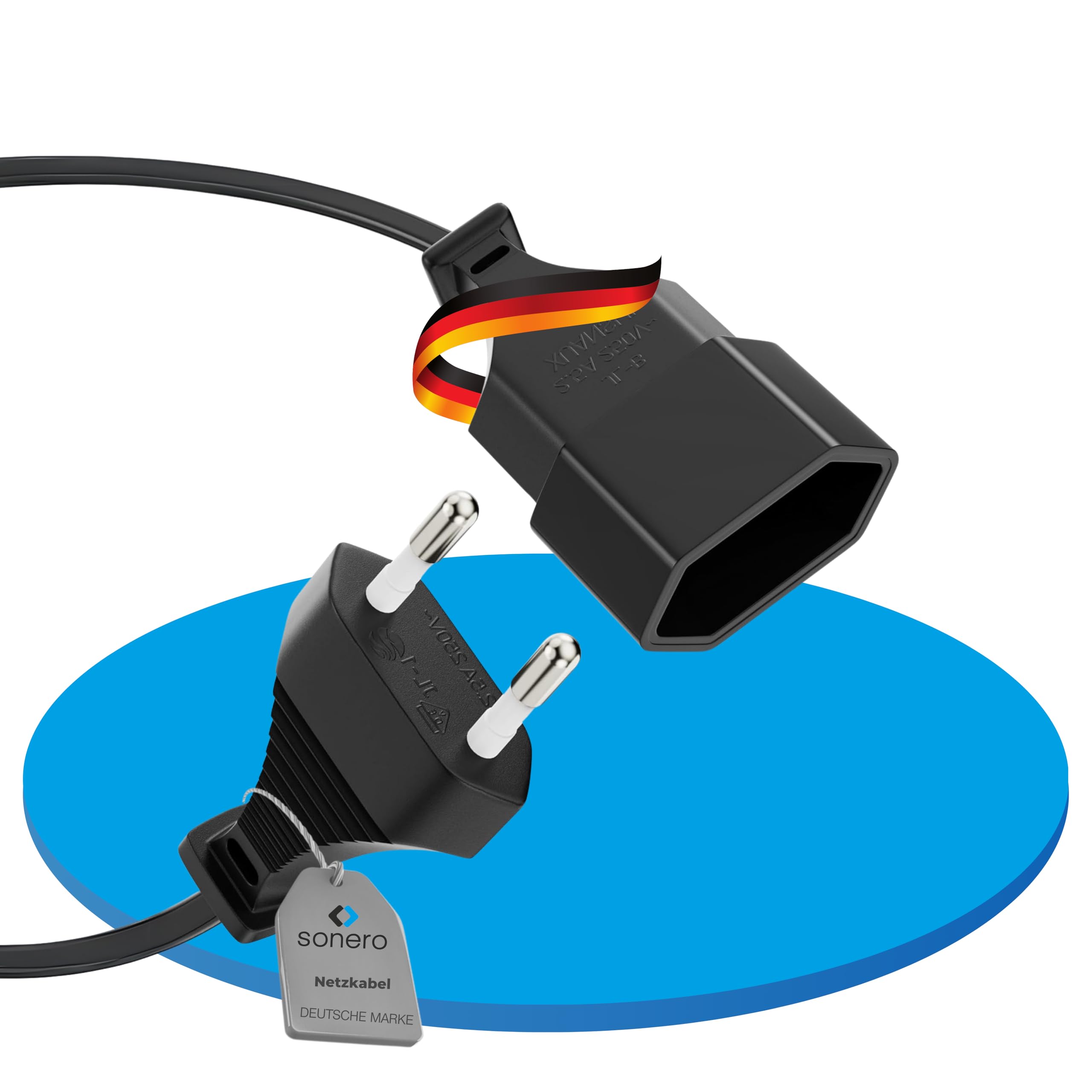 sonero Stromkabel Netzkabel Verlängerungskabel, 2,0m, Eurostecker Flachstecker Typ C Netzstecker auf Euro Buchse, Strom Verlängerung Netzkabel für TV, Spielekonsole, Haushaltsgeräte, Schwarz