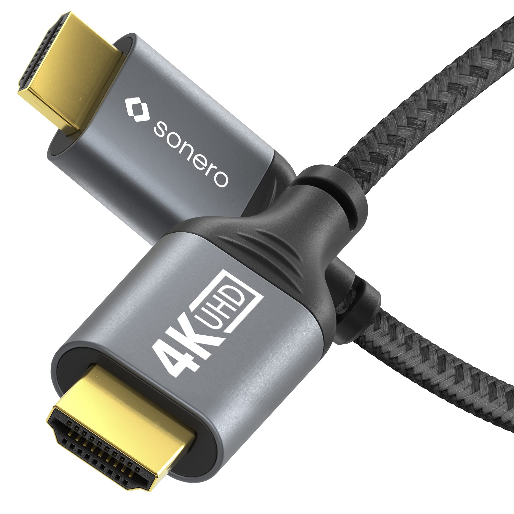 Sonero® 4K HDMI-Kabel, HDMI Stecker auf HDMI Stecker, HDMI 2.0, 4K 60Hz, 2K 120Hz, Baumwollmantel, grau/schwarz, 3,00 Meter