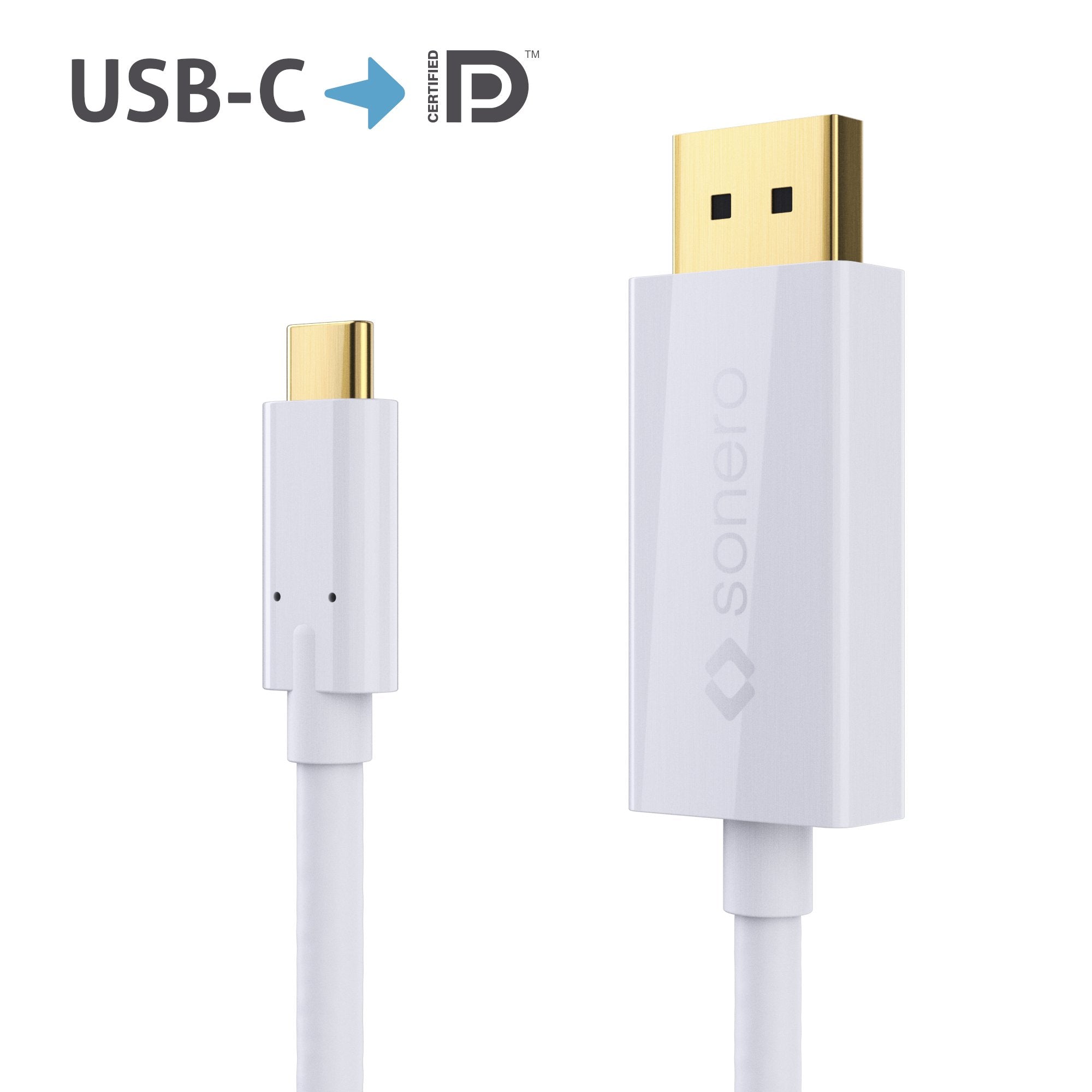 Sonero UCC021-020 USB-C auf DisplayPort Kabel, 4K@60Hz mit 18Gbps, USB 3.1, Alt Mode, Thunderbolt 3 kompatibel für MacBook Pro, Samsung S8, Dell XPS 15 und andere USB-C Computer, 2,0m weiß
