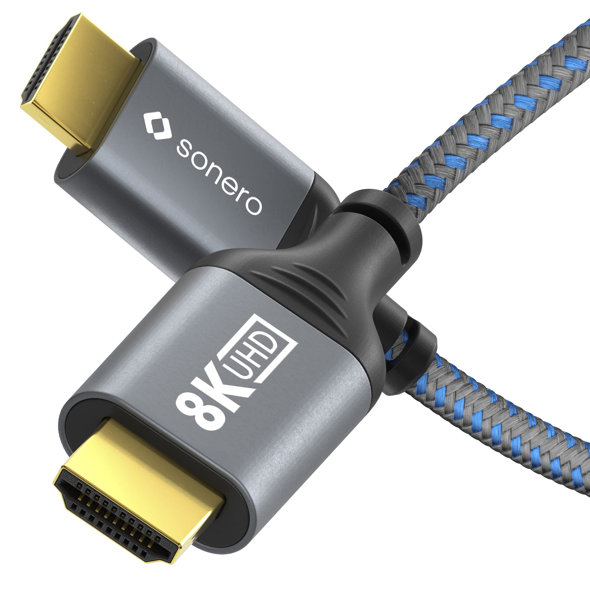 Sonero® 8K HDMI-Kabel, HDMI Stecker auf HDMI Stecker, HDMI 2.1, 8K 60Hz, 4K 120Hz, Baumwollmantel, grau/blau, 3,00 Meter