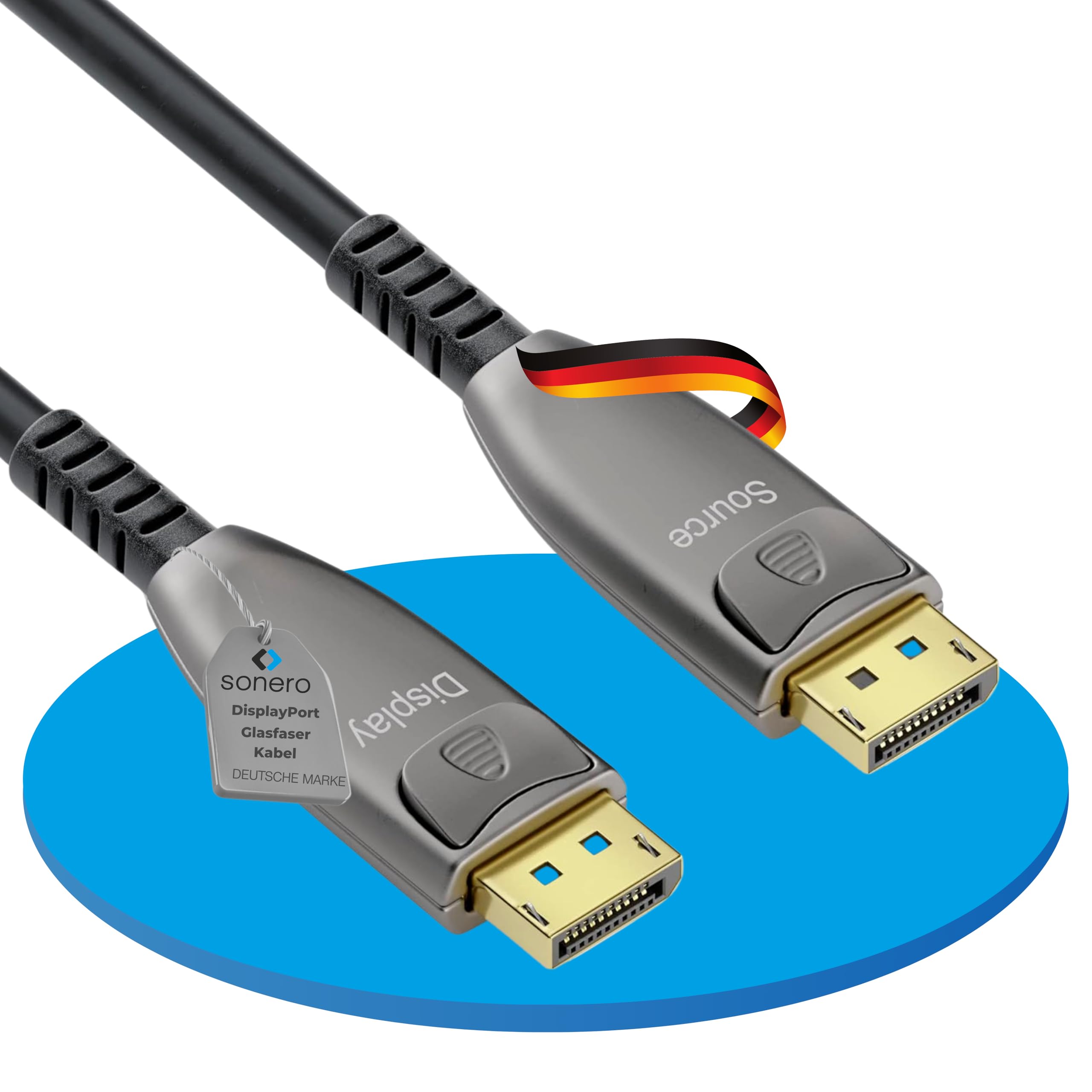 Sonero® 8K-DisplayPort 1.4 Kabel, Glasfaser-Hybrid-Kabel, Auflösung bis 8K 60 Hz (7680 x 4320) / 4K 120Hz (3840 × 2160), HDR und DSC Unterstützug, anthrazit, 25 Meter