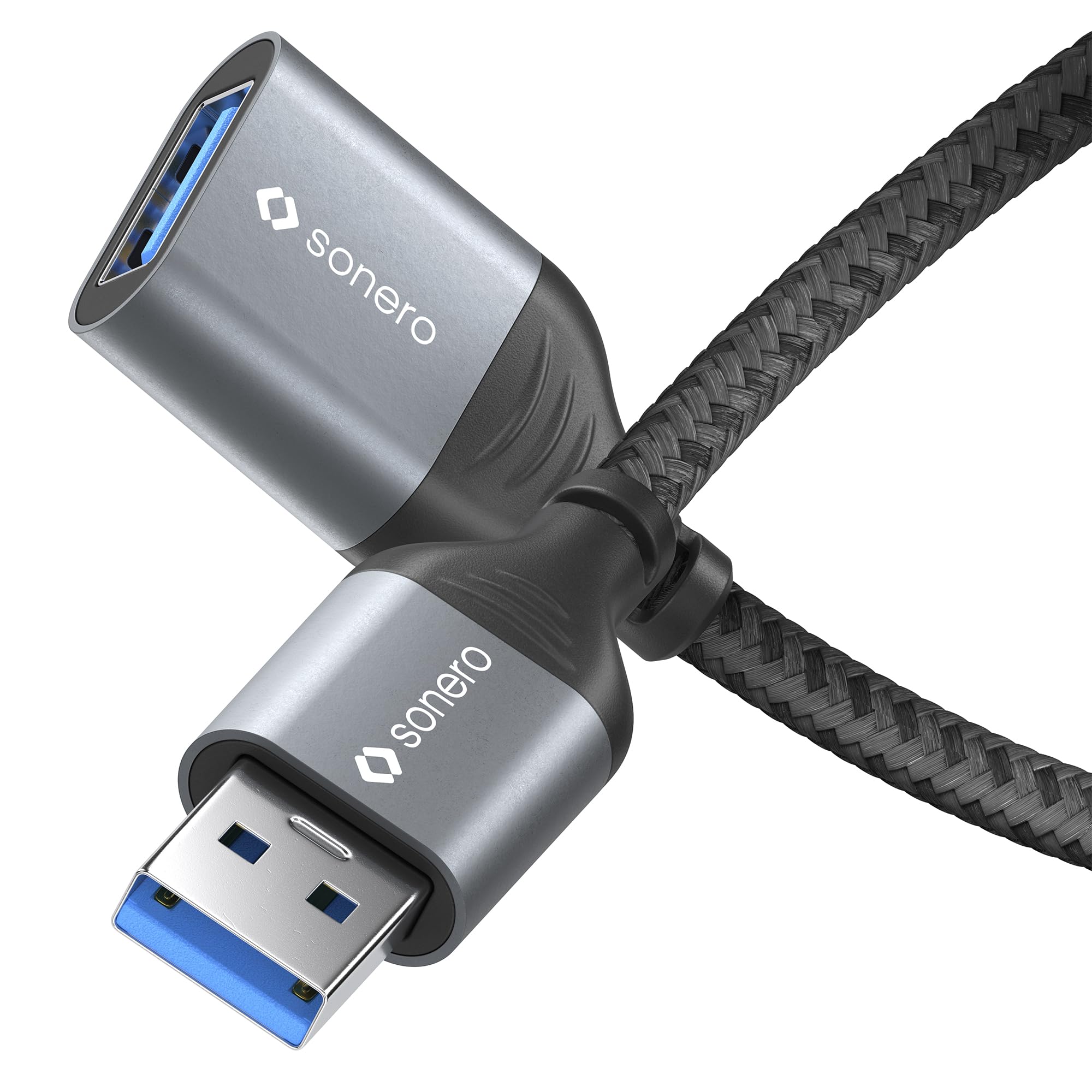 Sonero® USB-A auf USB-A Datenkabel, Verlängerungskabel, USB Kabel Typ A, USB 3.0, 5GB/s, space grey/schwarz, 3,00m