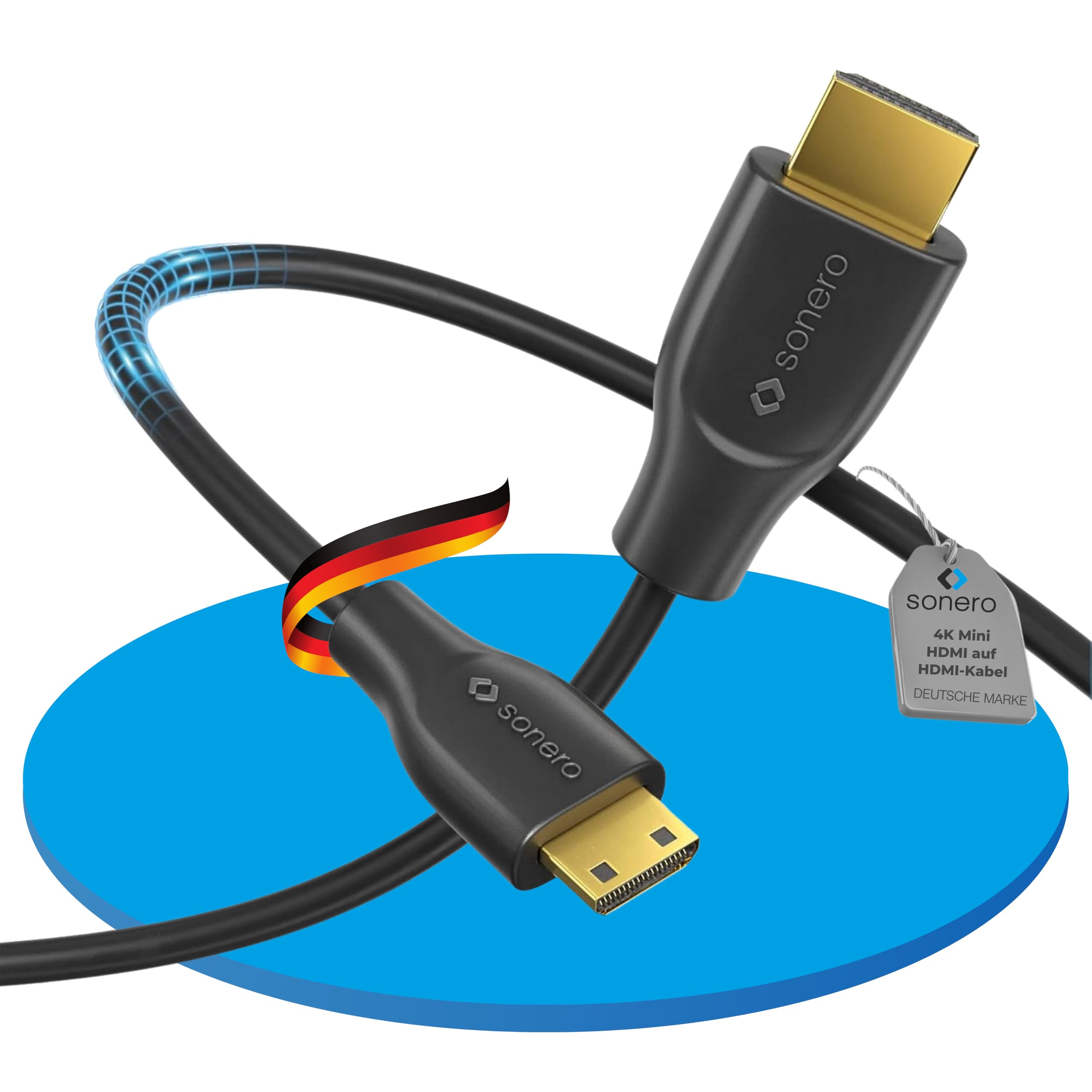 Sonero® 4K Mini HDMI auf HDMI-Kabel, Premium High Speed, 4K 60Hz, Mini HDMI Stecker auf HDMI Stecker, vergoldete Kontakte, zweifache Abschirmung, PVC-Mantel, 1,00m