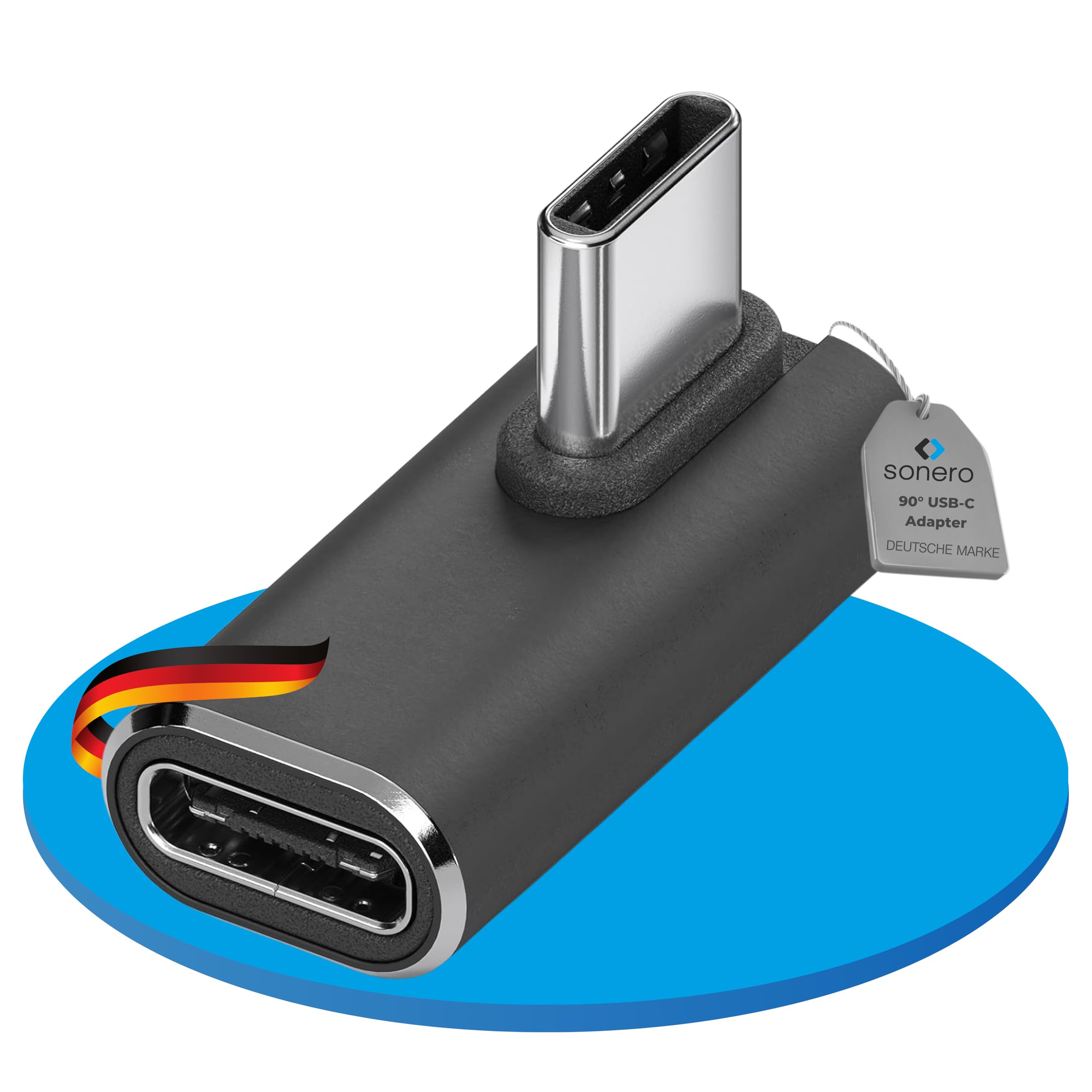 Sonero USB-C Stecker auf 90° Winkel USB-C Buchse (1er), Adapter, 40Gbps, 240W, 8K60Hz, Aluminium Gehäuse, schwarz