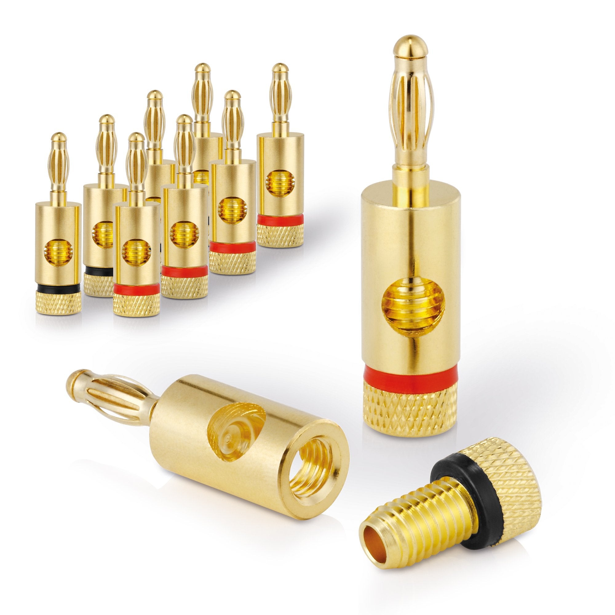 Sonero Bananenstecker Premium (8er-Set) für alle Lautsprecherkabel mit einem Durchmesser von max. 6mm², 4 Stück mit Farbcodierung (4x rot, 4x schwarz), 24k vergoldet