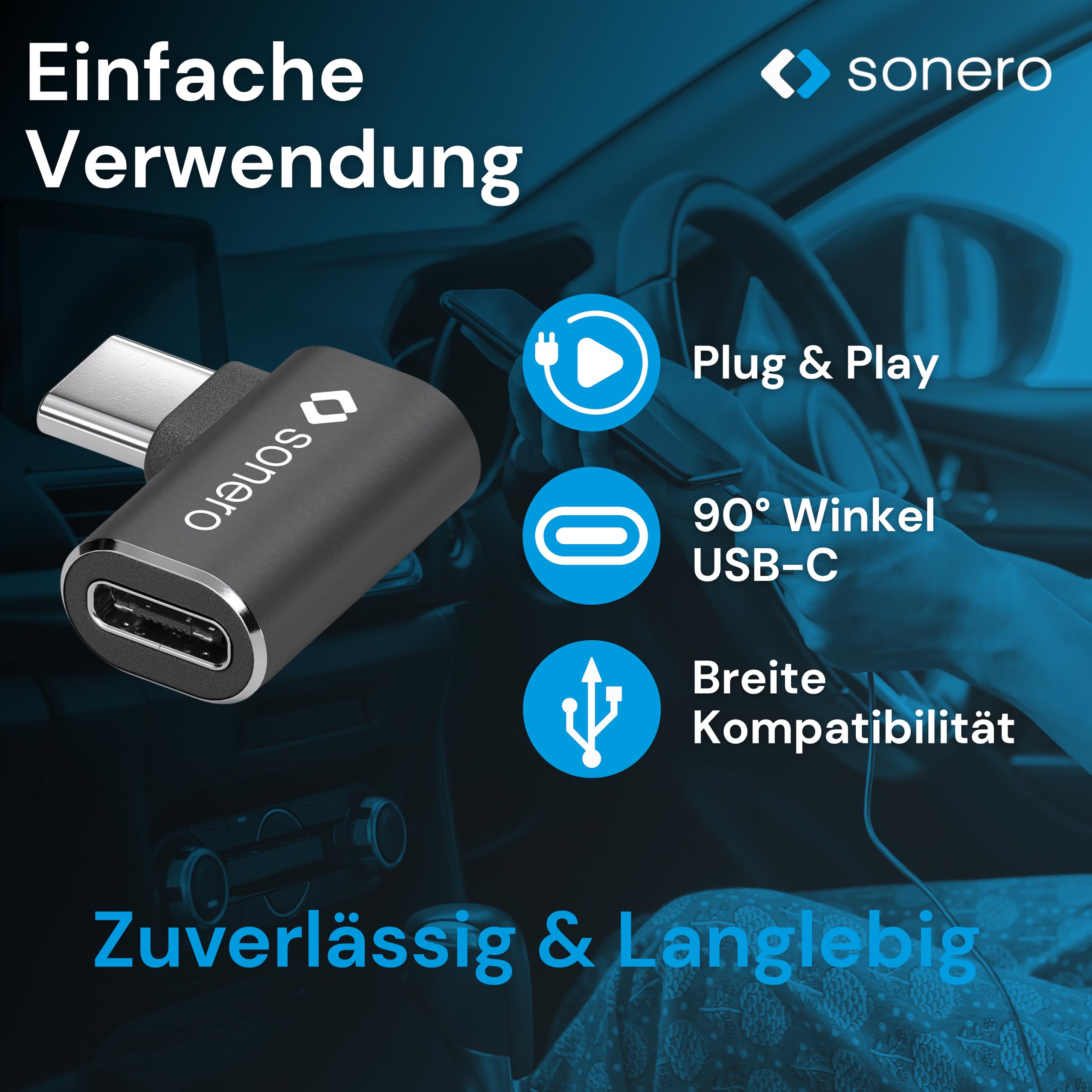 Sonero USB-C Stecker auf 90° Winkel USB-C Buchse (1er), Adapter, USB-C Adapter, 40Gbps, 240W, 8K60Hz, Aluminium Gehäuse, schwarz, X-UA133