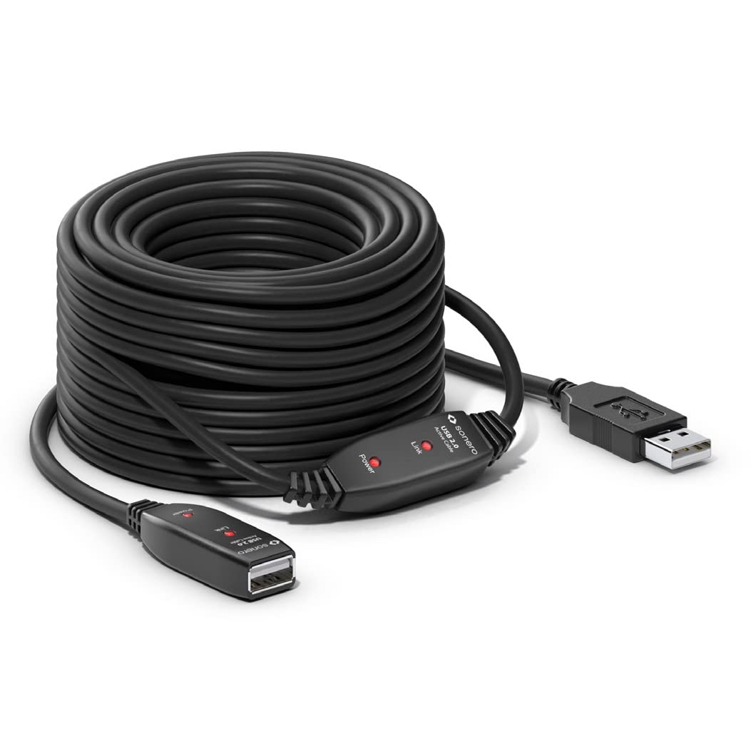 Sonero® USB 2.0 Kabel, aktives Verlängerungskabel mit Signalverstärker, Datenkabel, USB-A Stecker auf USB-A Buchse, 480 Mbit/s, 15.0m, schwarz