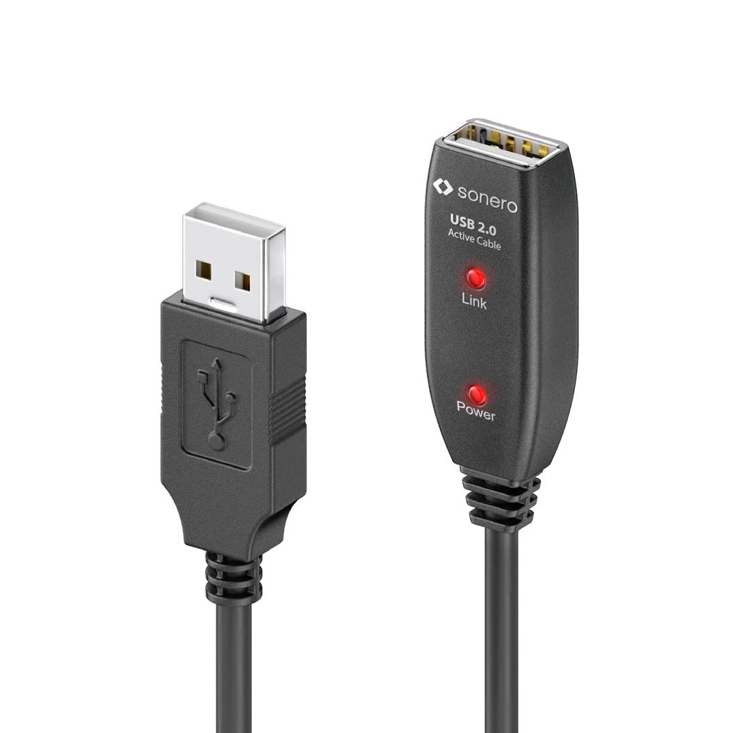 Sonero® USB 2.0 Kabel, aktives Verlängerungskabel mit Signalverstärker, Datenkabel, USB-A Stecker auf USB-A Buchse, 480 Mbit/s, 15.0m, schwarz