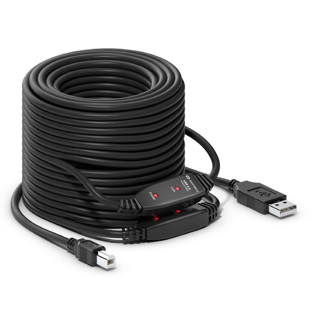 Sonero® USB 2.0 Kabel, aktives Verbindungskabel mit Signalverstärker, Druckerkabel, USB-A Stecker auf USB-B Stecker, 480 Mbit/s, 20.0m, schwarz