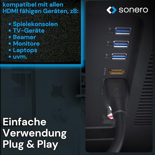 Sonero 4K HDMI Verlängerungskabel, Premium High Speed, 4K 60Hz, HDMI Stecker auf HDMI Buchse, vergoldete Kontakte, zweifache Abschirmung, PVC-Mantel, 3,00m