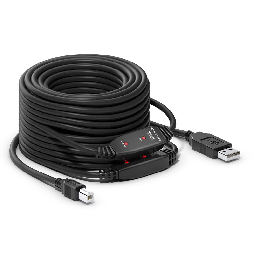 Sonero® USB 2.0 Kabel, aktives Verbindungskabel mit Signalverstärker, Druckerkabel, USB-A Stecker auf USB-B Stecker, 480 Mbit/s, 15.0m, schwarz