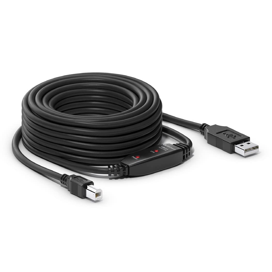Sonero® USB 2.0 Kabel, aktives Verbindungskabel mit Signalverstärker, Druckerkabel, USB-A Stecker auf USB-B Stecker, 480 Mbit/s, 10.0m, schwarz
