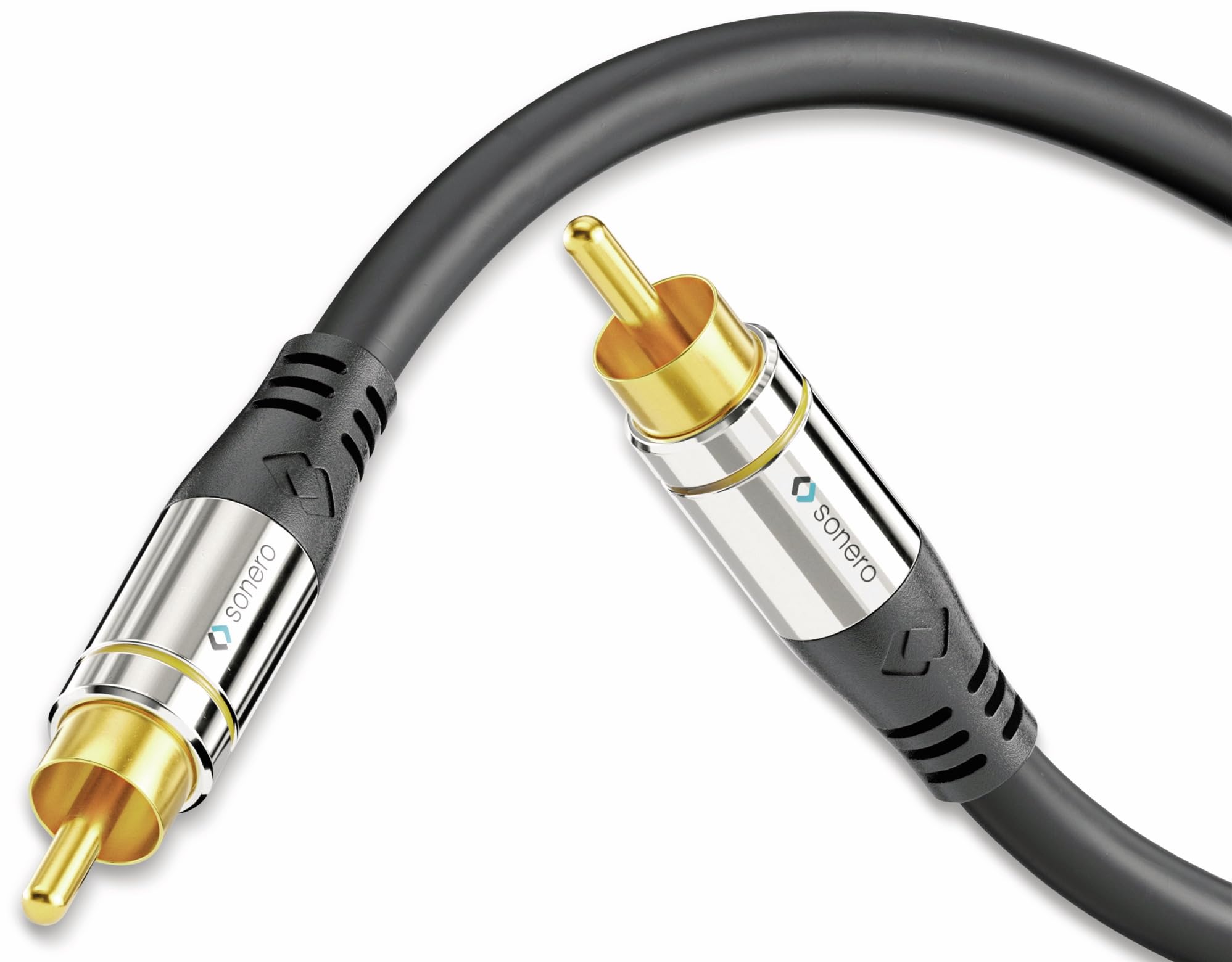 Sonero Premium 2m Cinch Kabel, 1x Cinch Stecker auf 1x Cinch Stecker, Subwoofer, Verstärker, Beamer, AV Receiver, schwarz, 2,00m