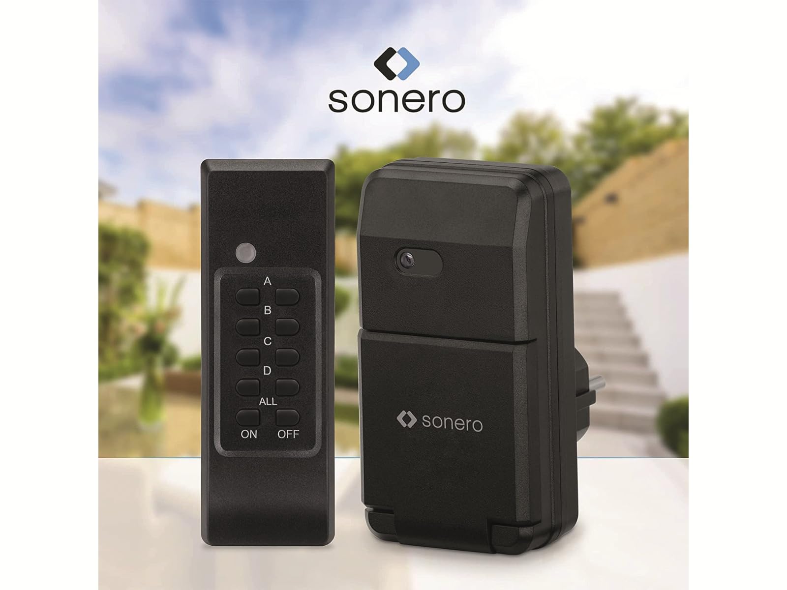 sonero Funksteckdosen Set (1x Funskteckdose, 1x Funkfernbedienung), Outdoor, schwarz