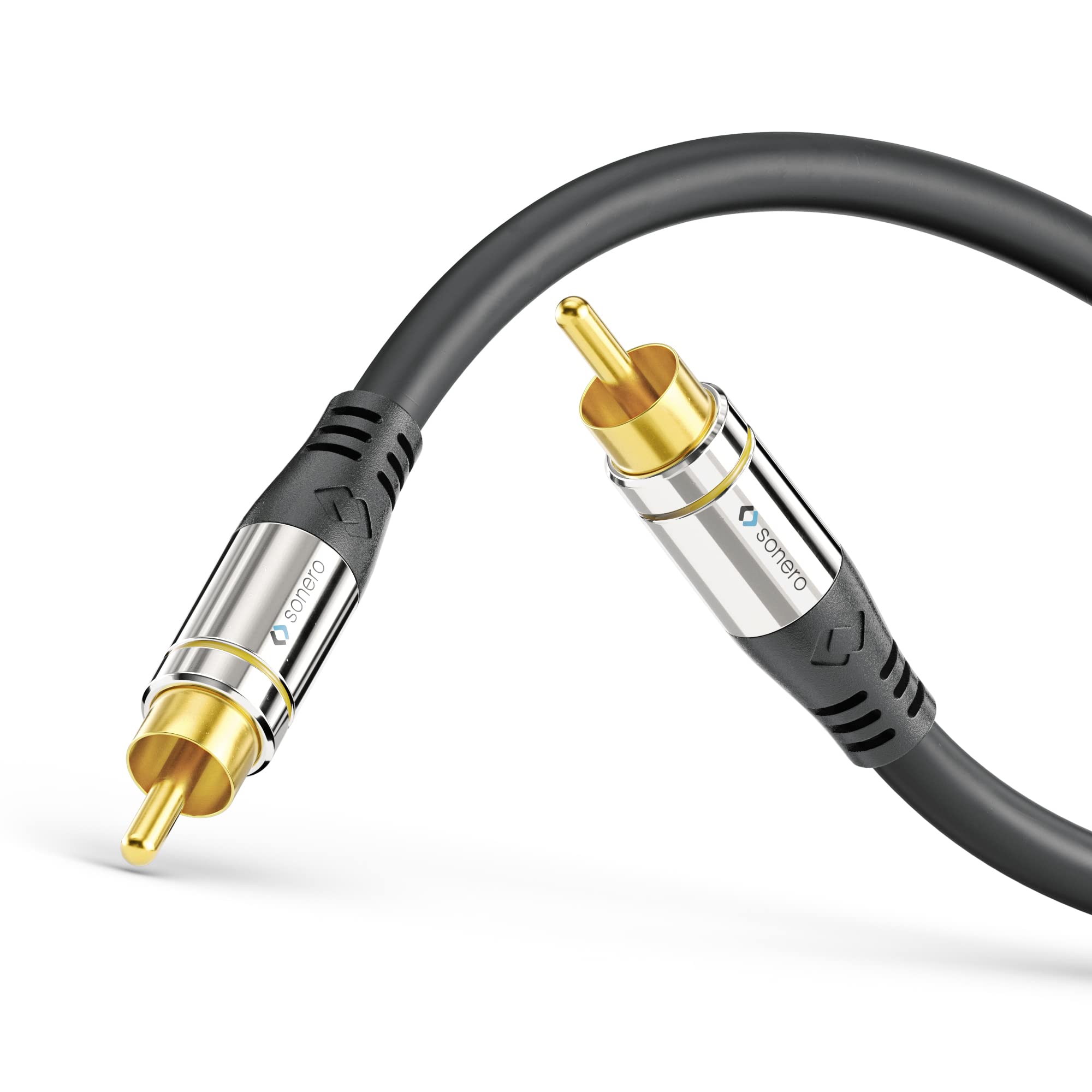 Sonero® Premium 7,50m Cinch Kabel, 1x Cinch Stecker auf 1x Cinch Stecker, Subwoofer, Verstärker, Beamer, AV Receiver, schwarz