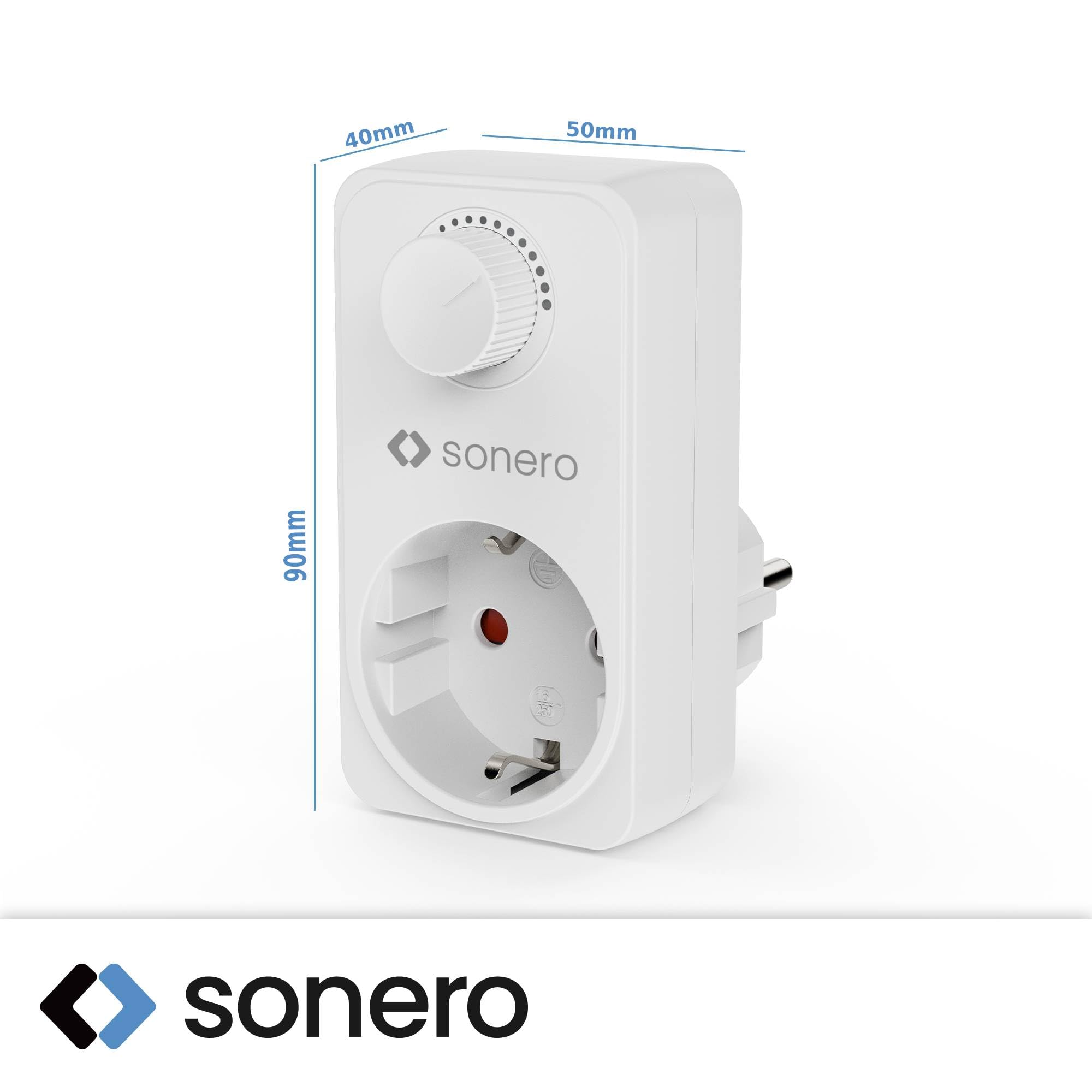 sonero Dimmer Steckdose, Steckdosendimmer Adapter mit Helligkeitsregler nur für dimmbare LED Lampen, Halogenlampen, Glühbrinen, weiß