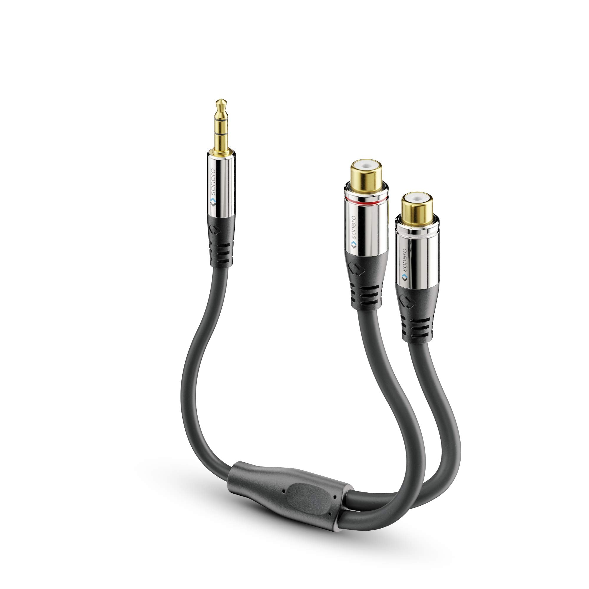 Sonero Premium Audio Adapter, 0,20m, 3,5mm Klinke Stecker auf 2X Cinch Buchse, schwarz S-ACA003