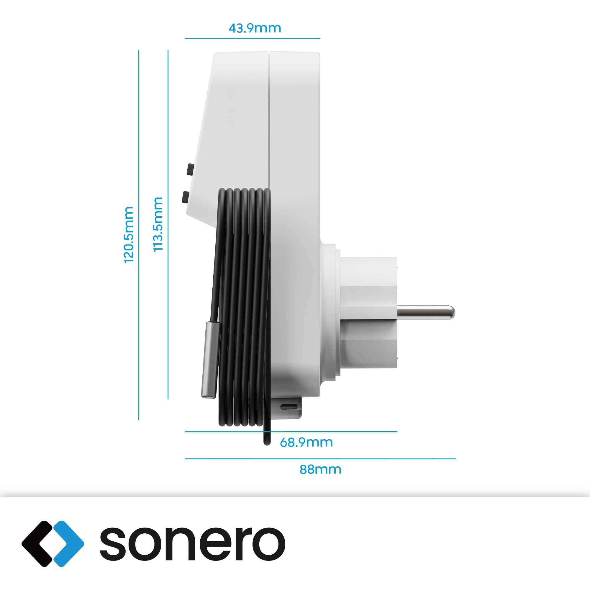 sonero digitales Thermostat Steckdose, Temperaturregler, Heizung, Kühlung, zeitgesteuert mit externem Fühler, für Terrarium, Gewächshaus, Räucherofen, als Frostwächter, 3600 Watt, weiß